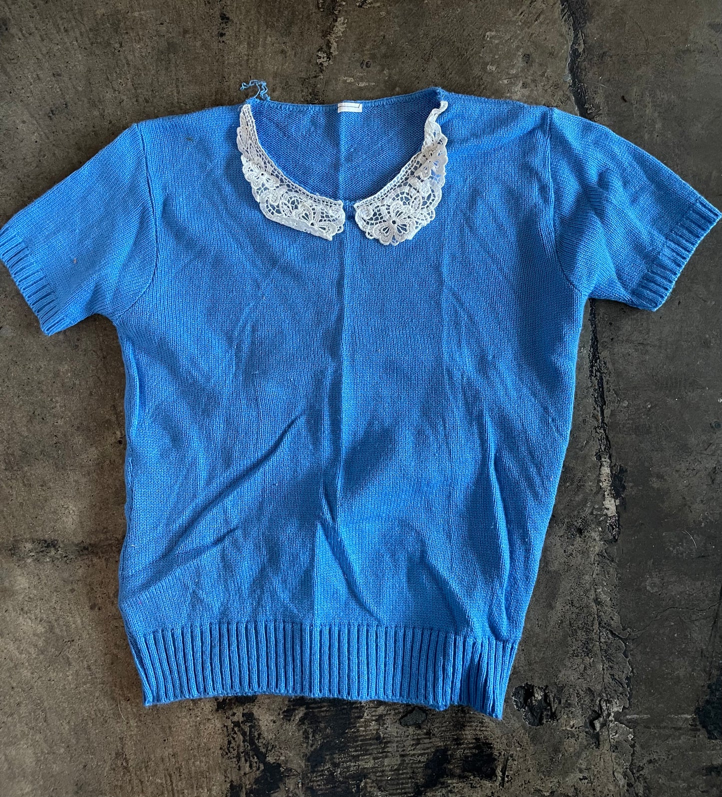 Lace Collar Blue Short Sleeve Sweater