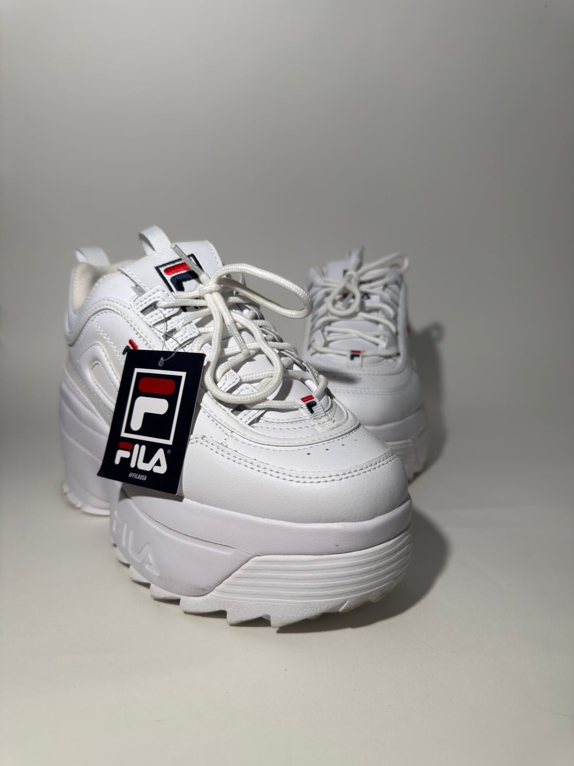 White Leather FILA Platforms