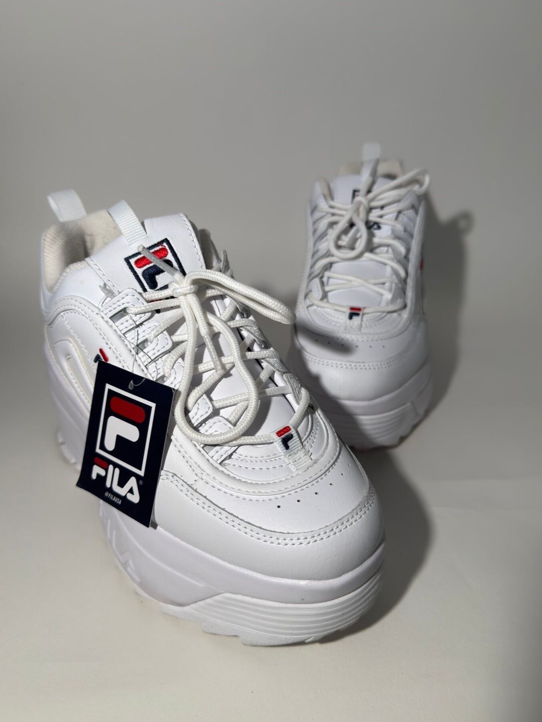 White Leather FILA Platforms