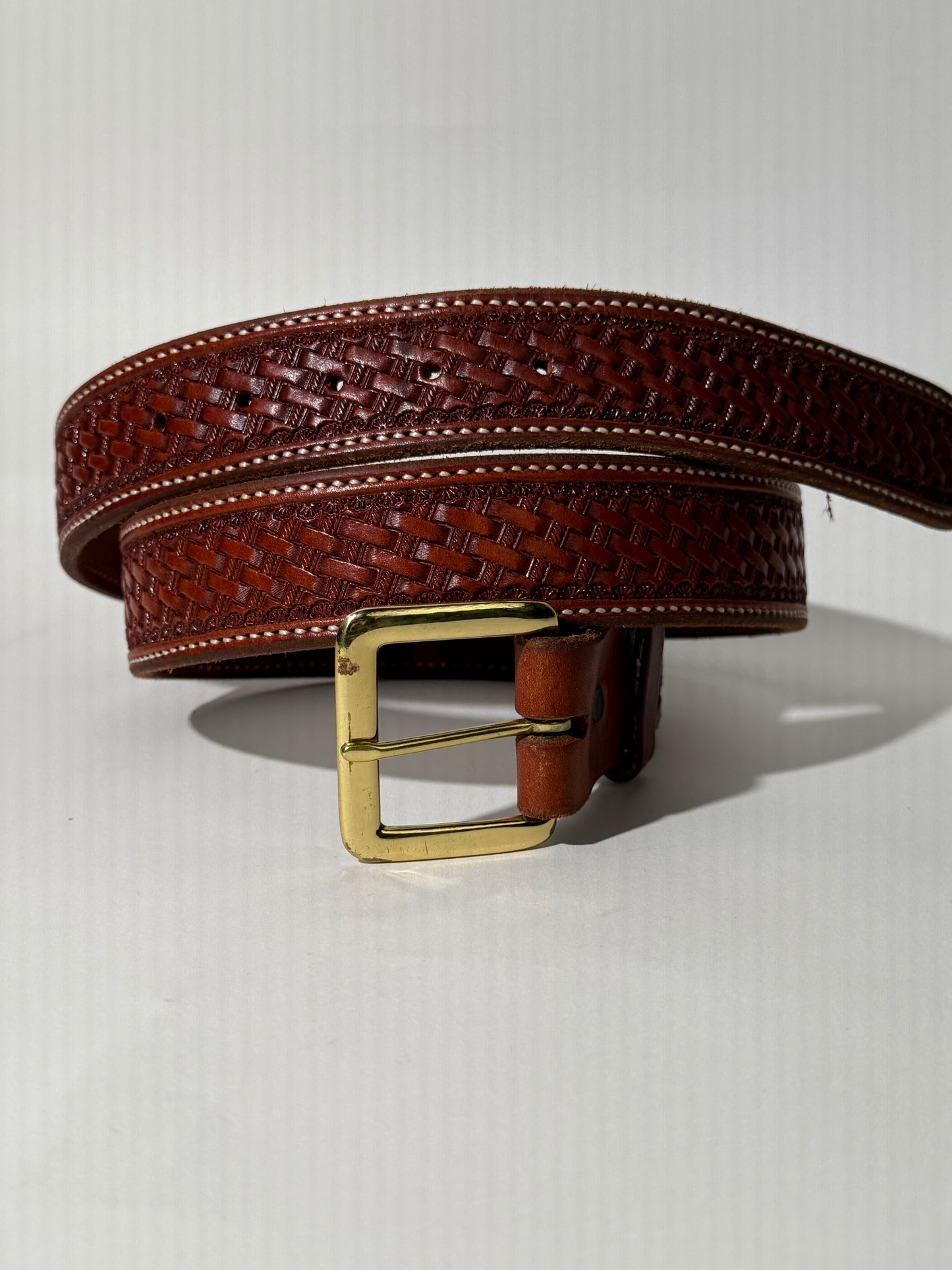 Woven Pattern Brown Leather Belt