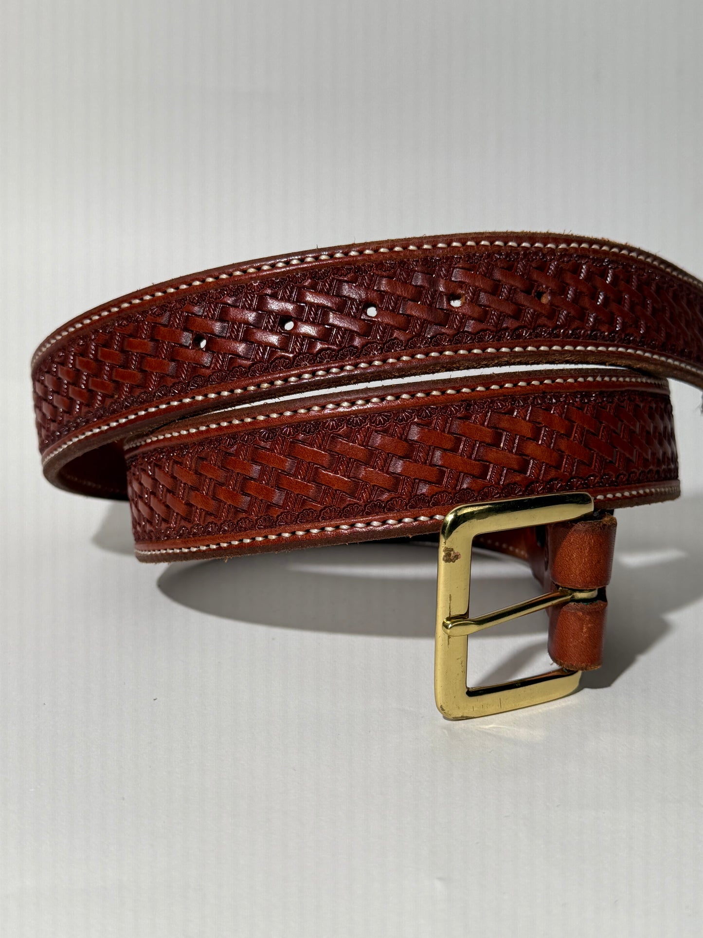 Woven Pattern Brown Leather Belt