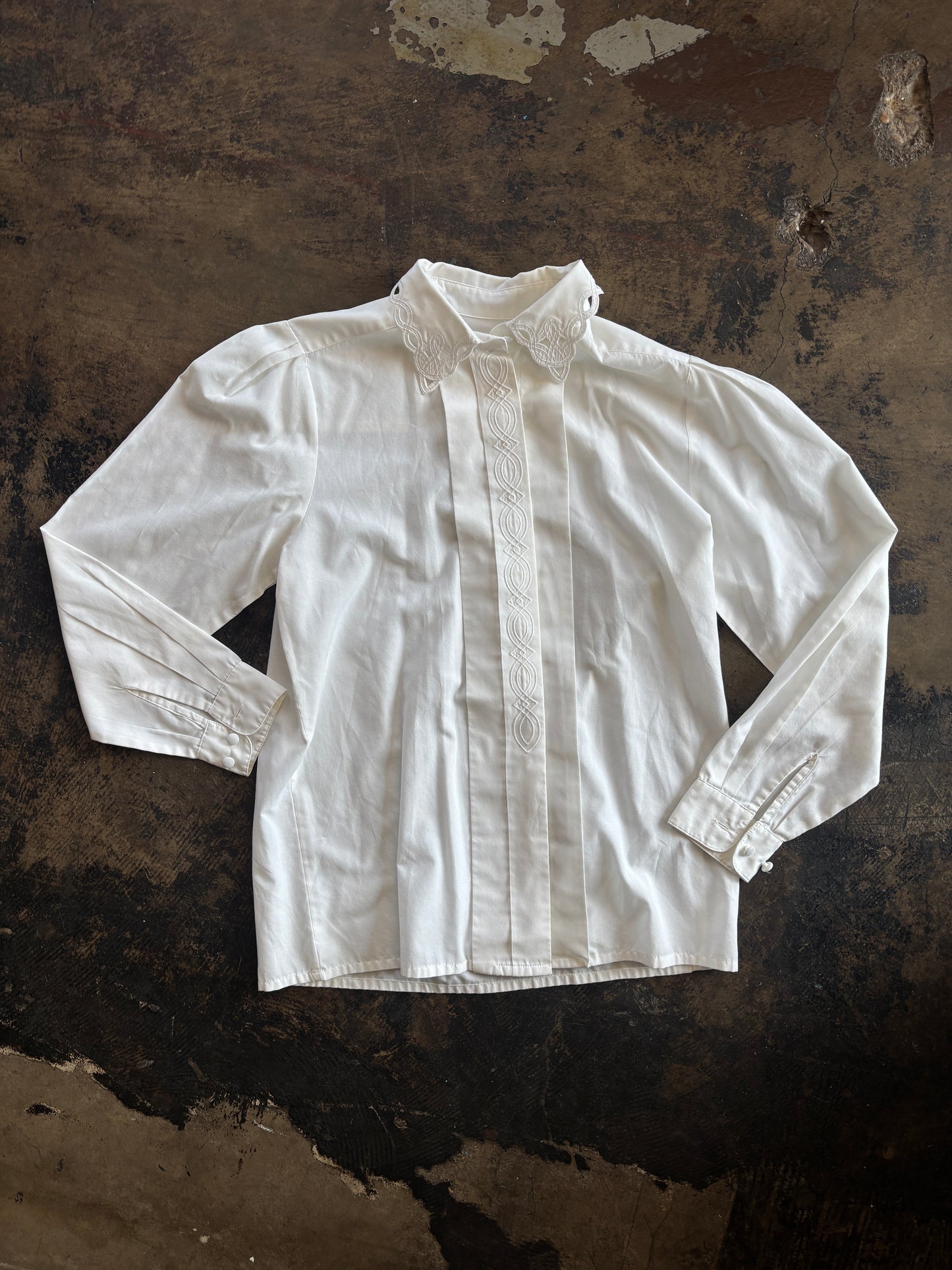Embroidered Cut Out Collar Blouse