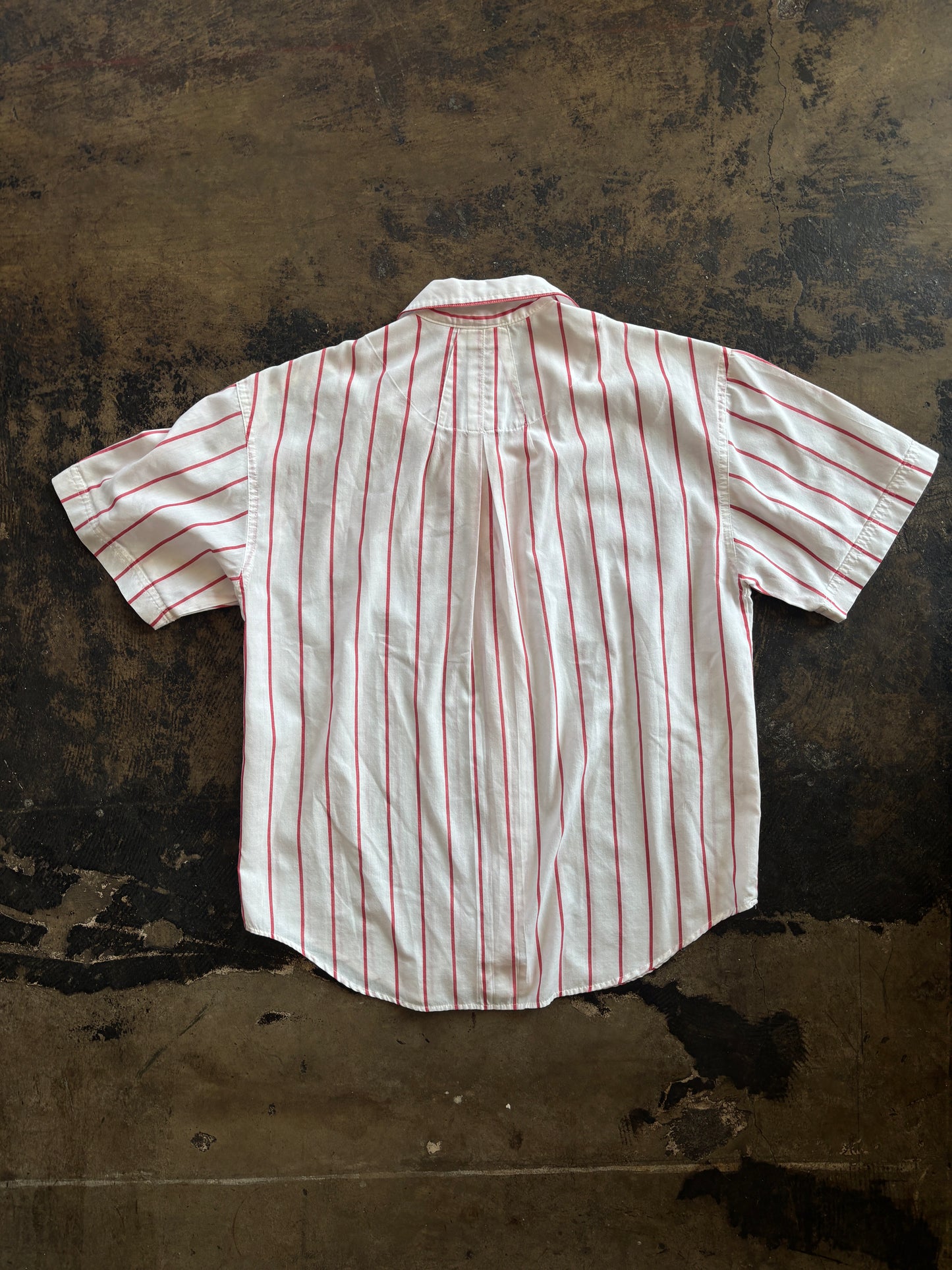 Red Stripe Pocket Front Short Sleeve Blouse