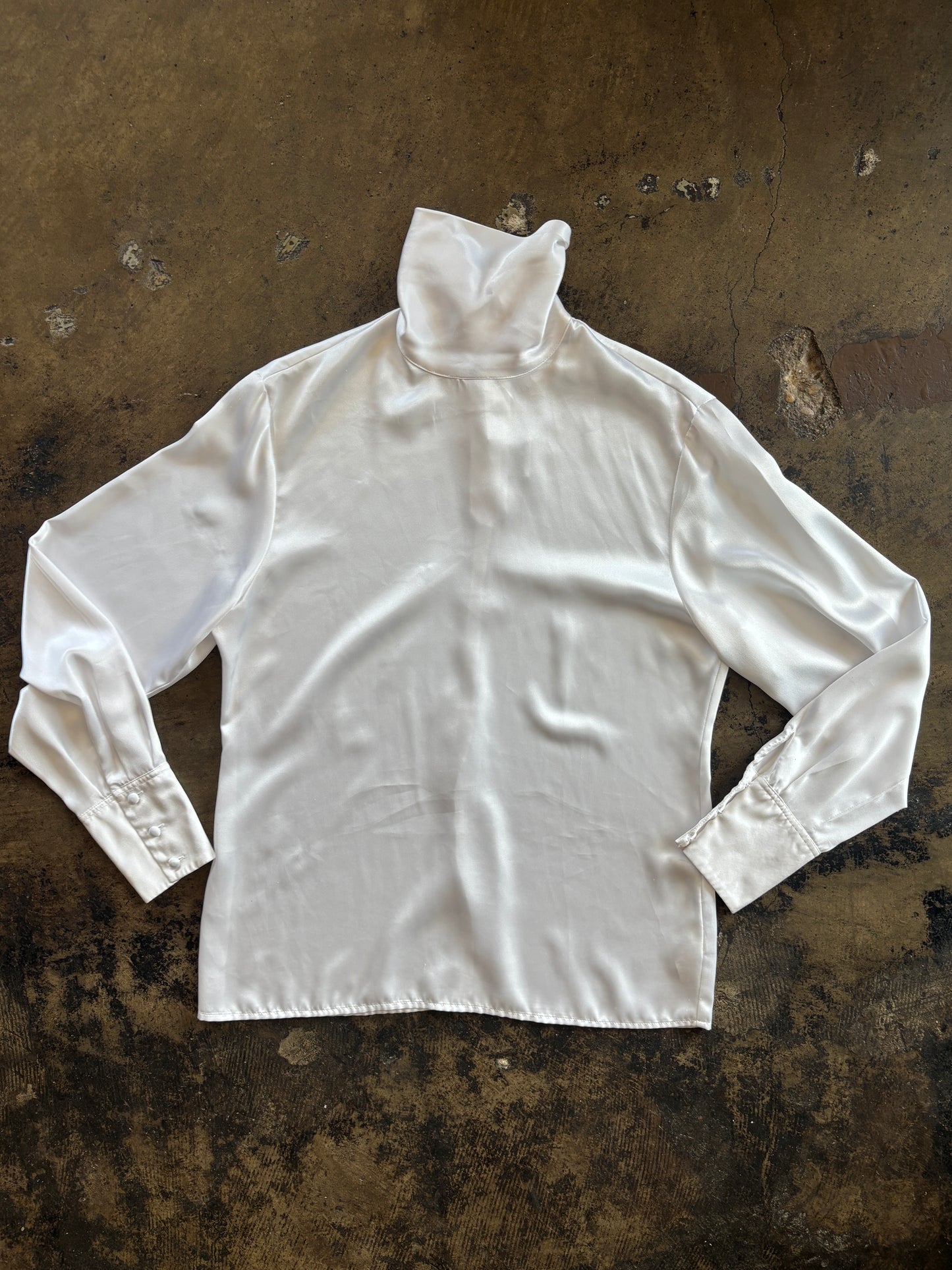 White Satin Mock Neck Blouse