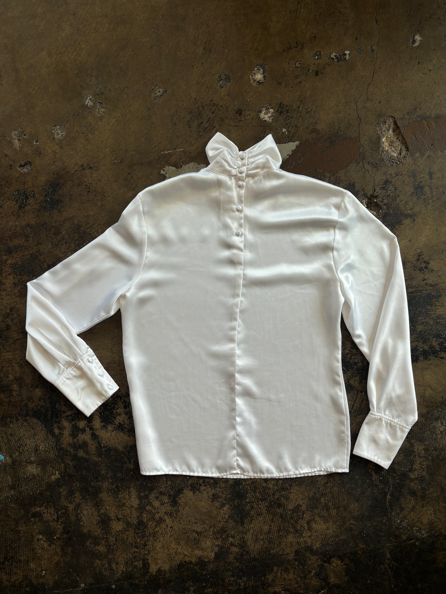 White Satin Mock Neck Blouse