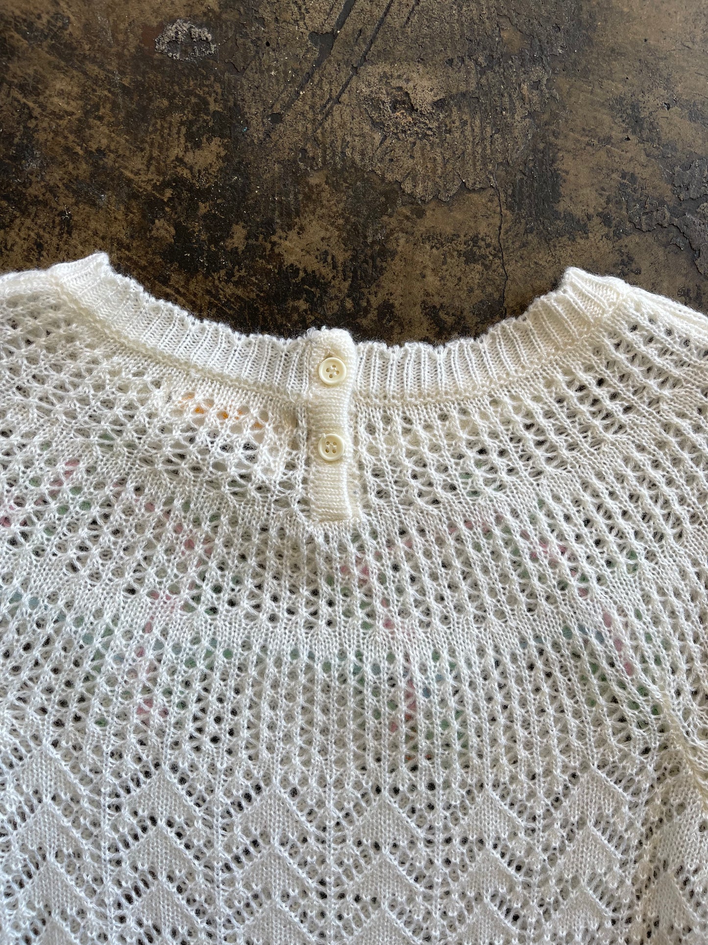 White + Pink Floral Crochet Sweater
