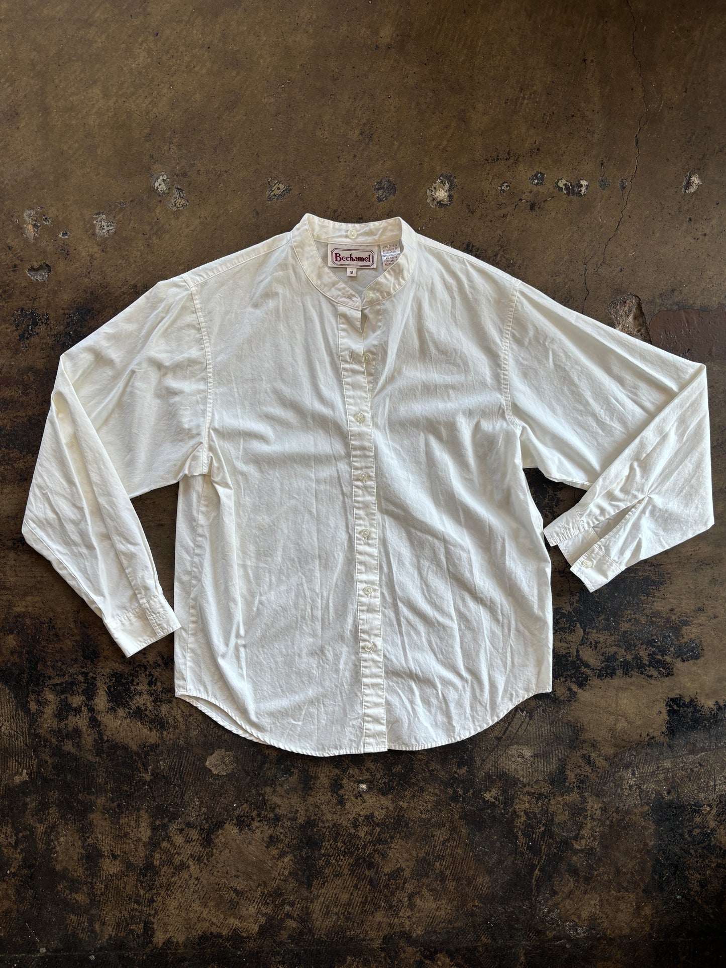 White Collarless Button Up Blouse