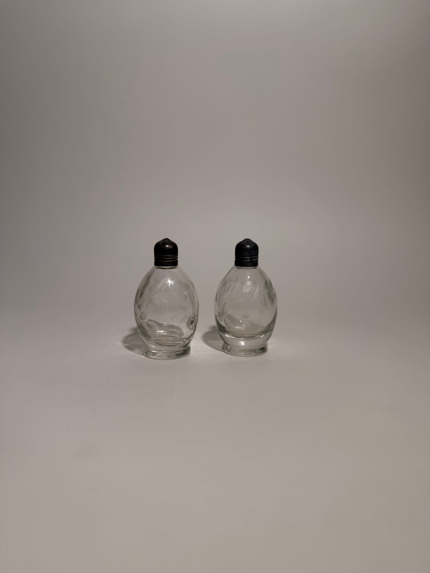 Etched Glass Salt + Pepper Shakers