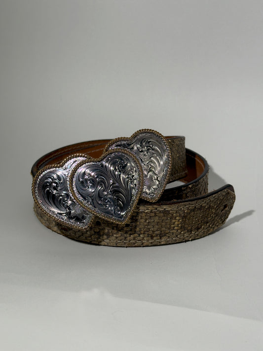 Silver Triple Heart + Snake Skin Belt