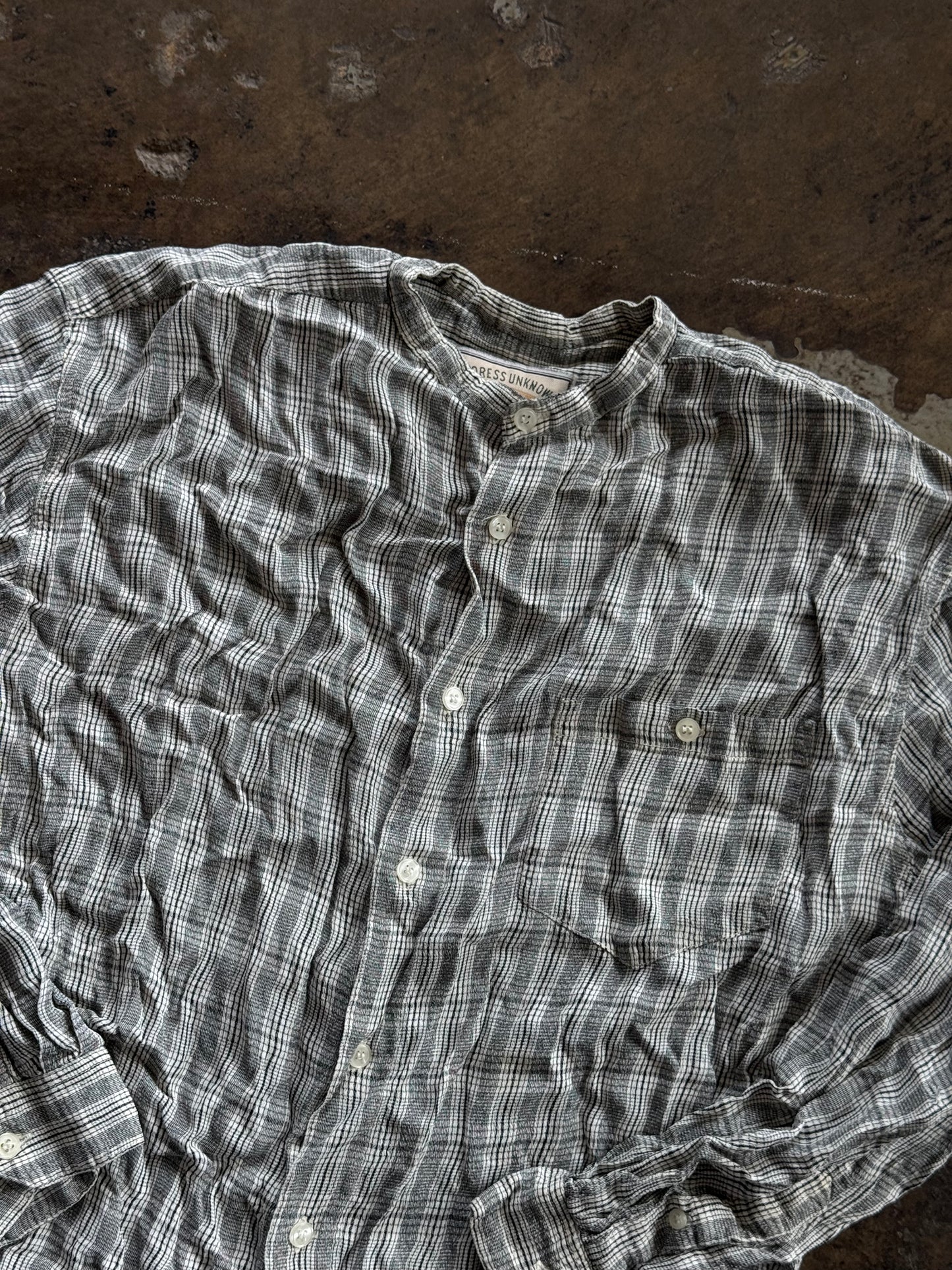 Cream + Black Plaid Button Down Blouse
