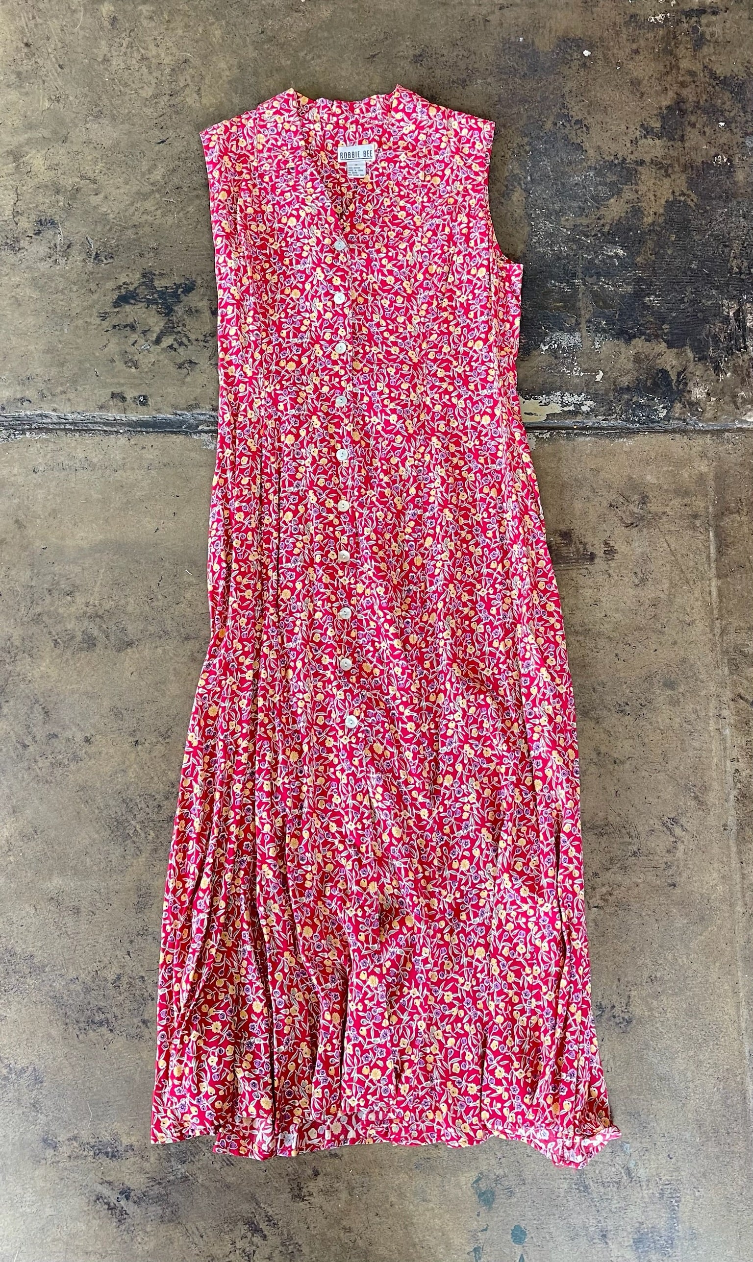 90s Red Floral Button Front Dress