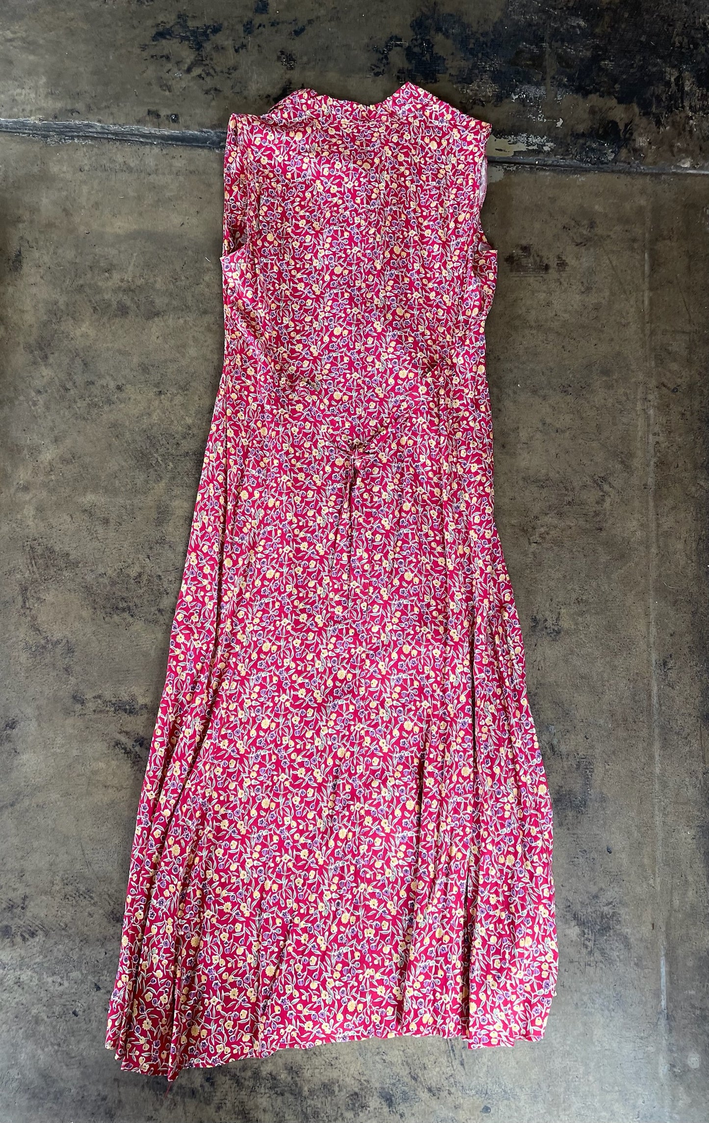 90s Red Floral Button Front Dress
