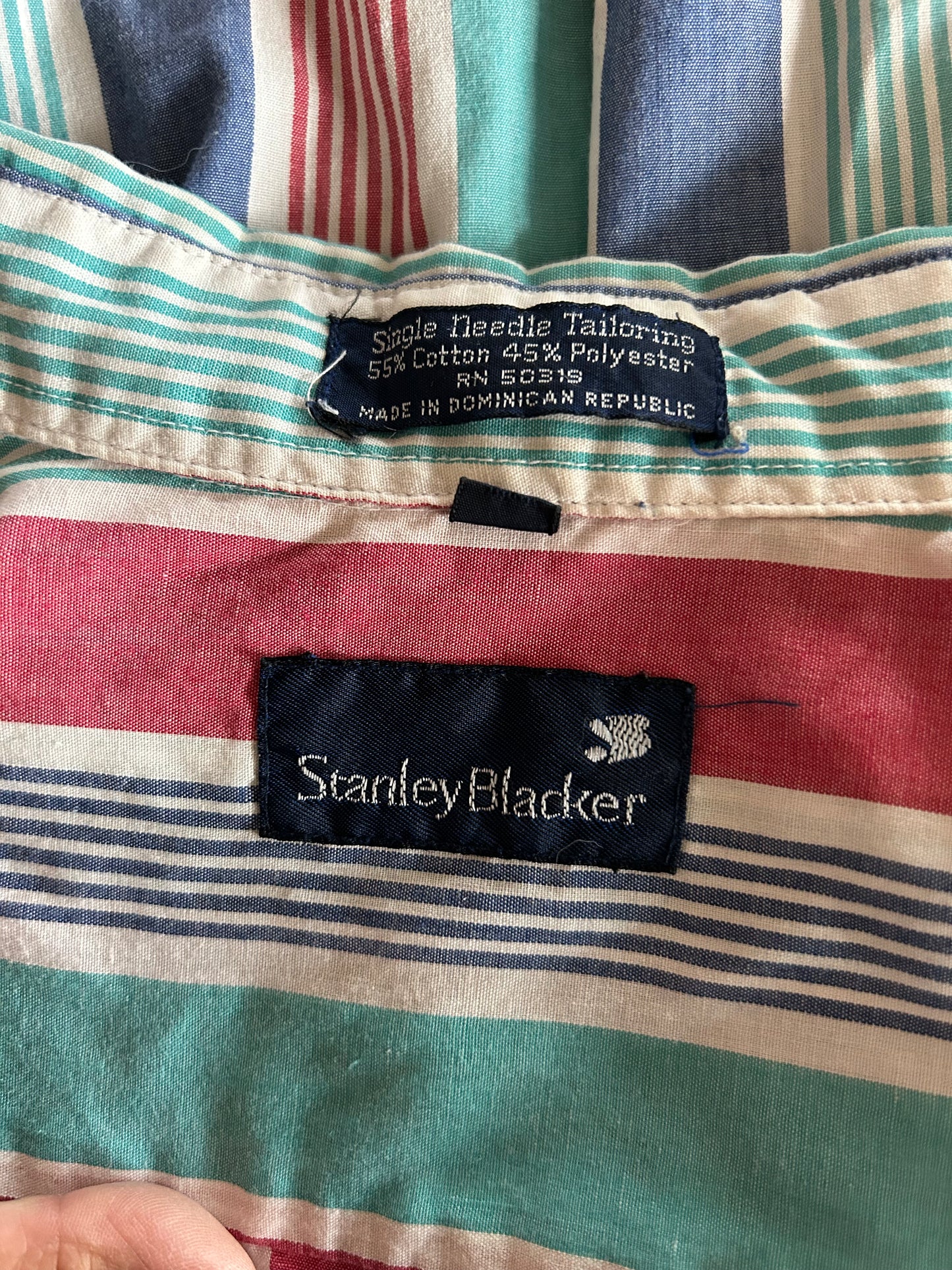 Teal Blue Red Striped Short Sleeve Button Up