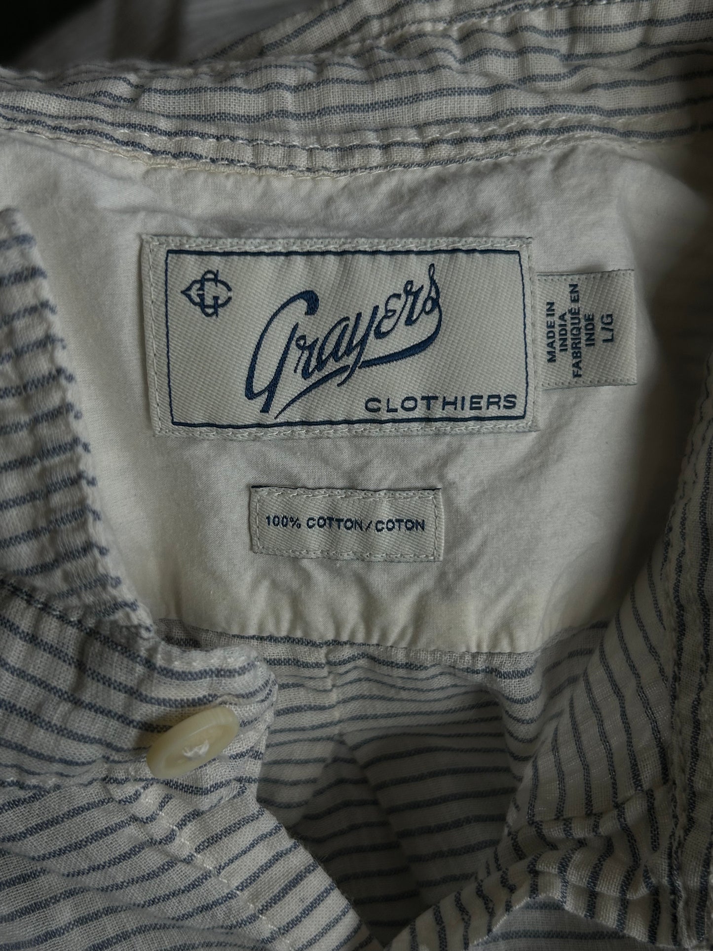 Blue Striped Linen Short Sleeve Button Up