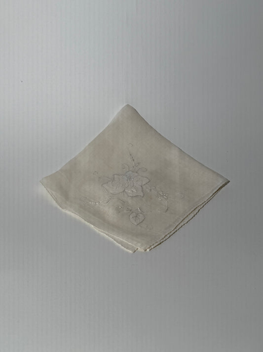 Hand Stitched Rose Handkerchief