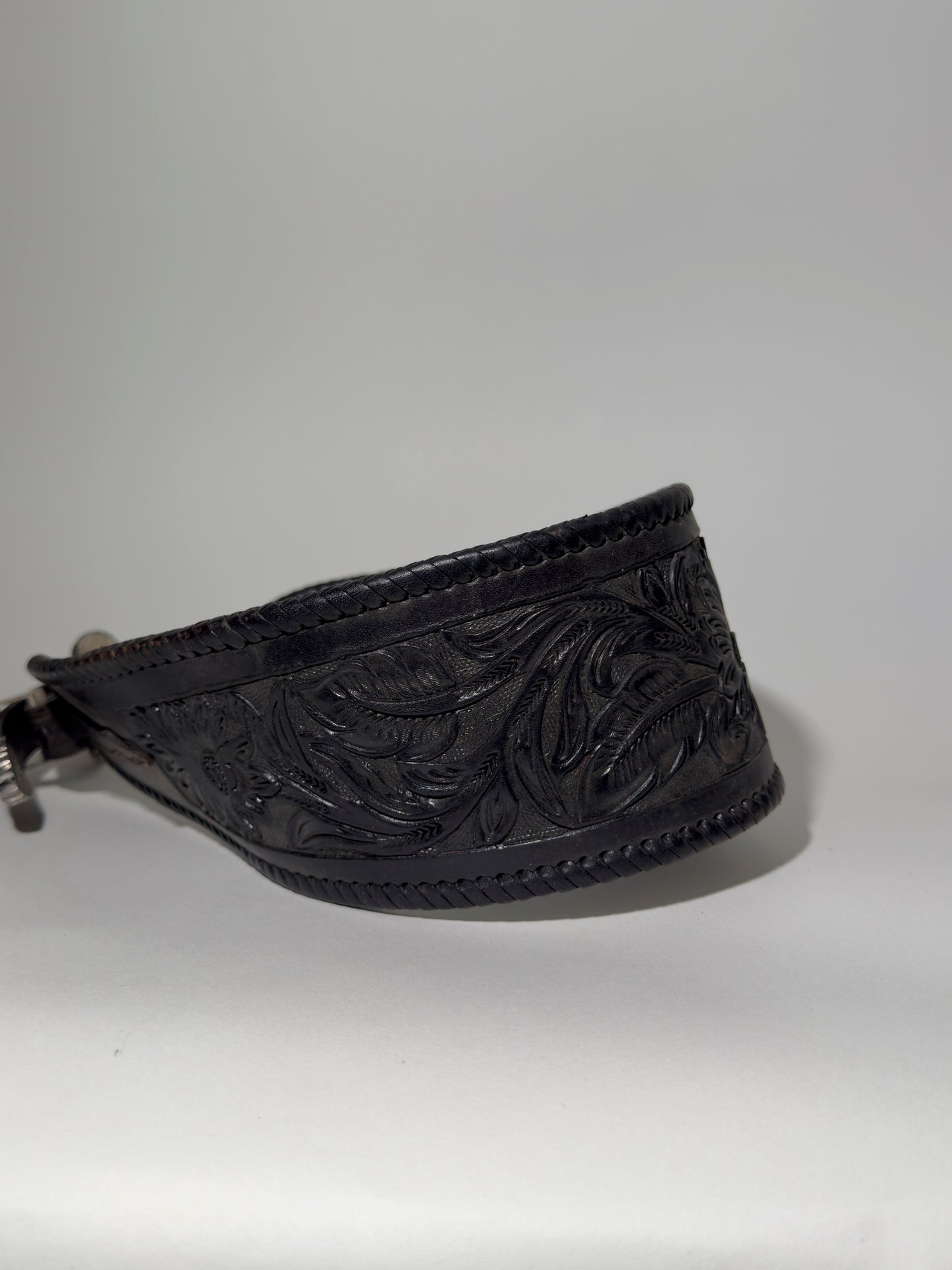 Wide Black Leather Embossed Belt