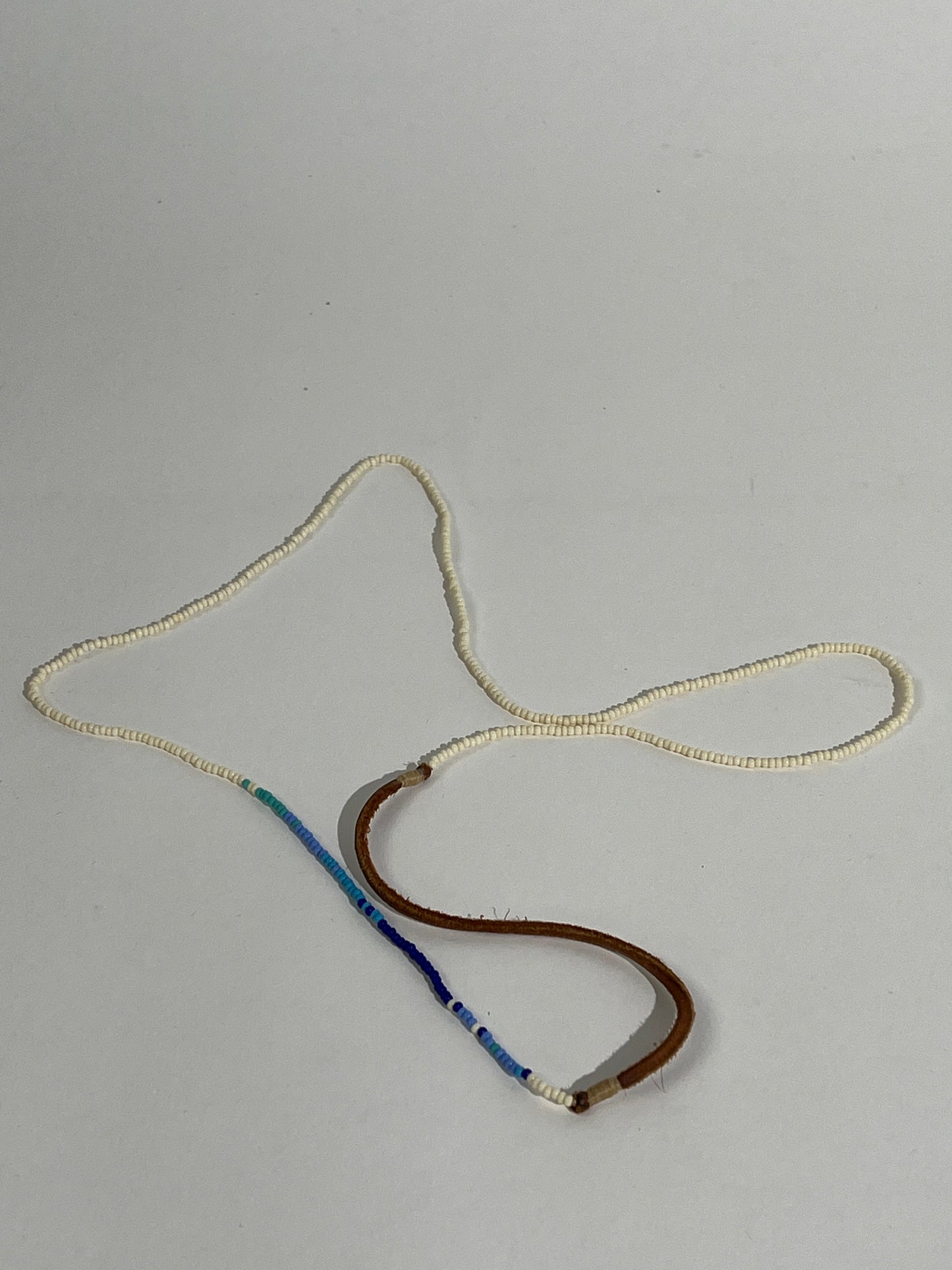 Blue + Cream Suede Beaded Necklace