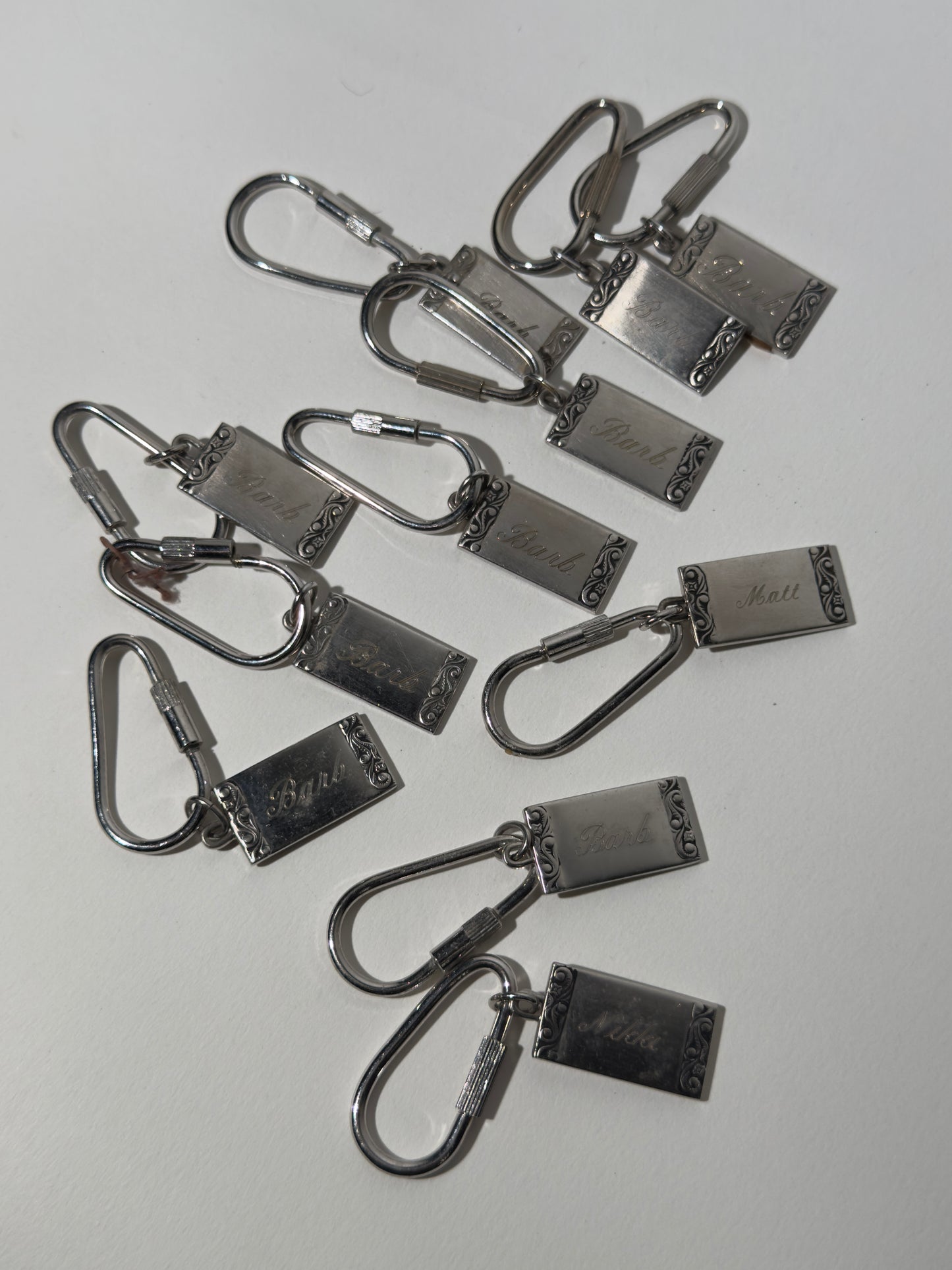 Pewter Carabiner Filigree Name Plate Key Ring