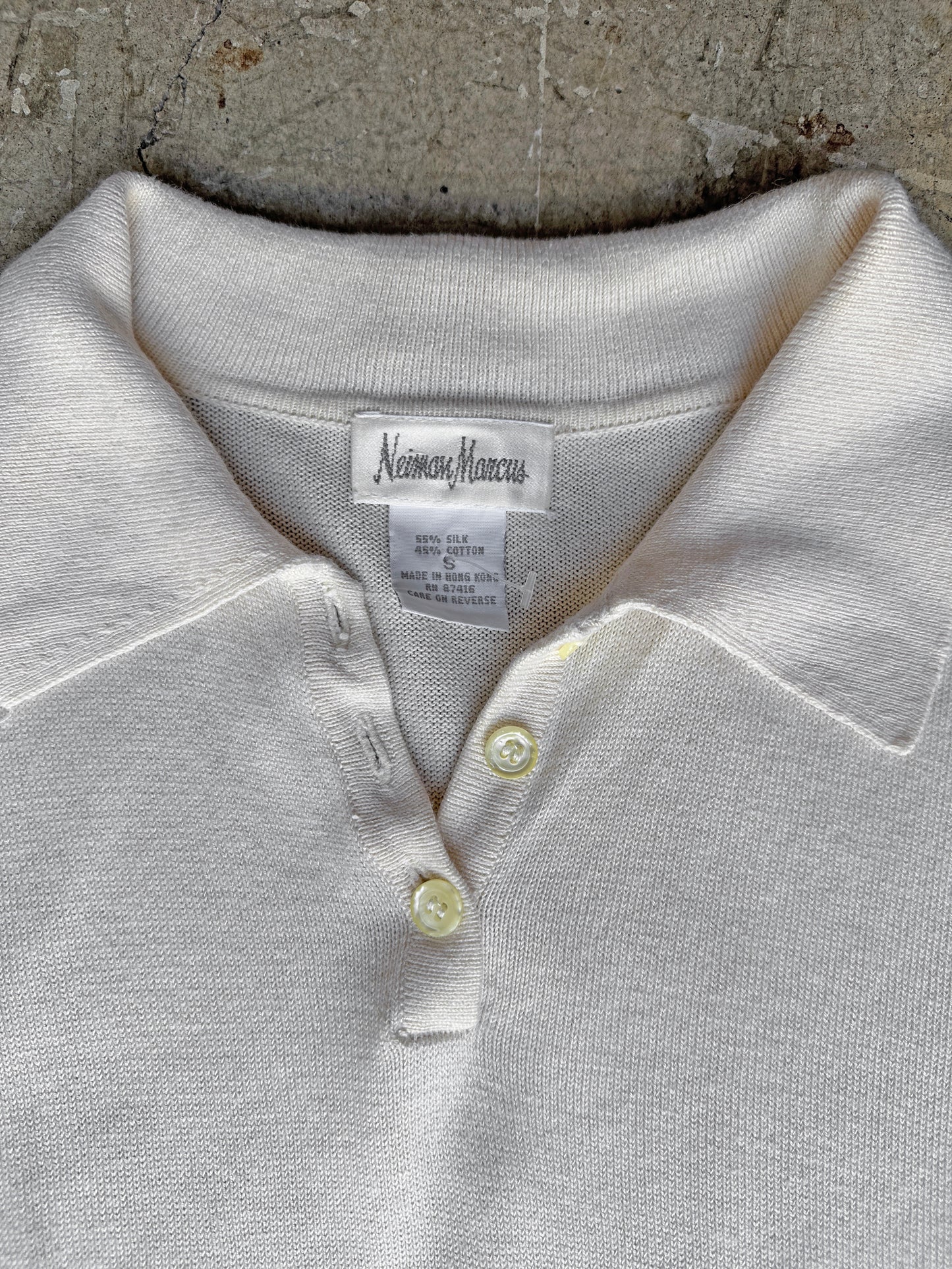 1980s Cream Silk Neiman Marcus Cropped Henley