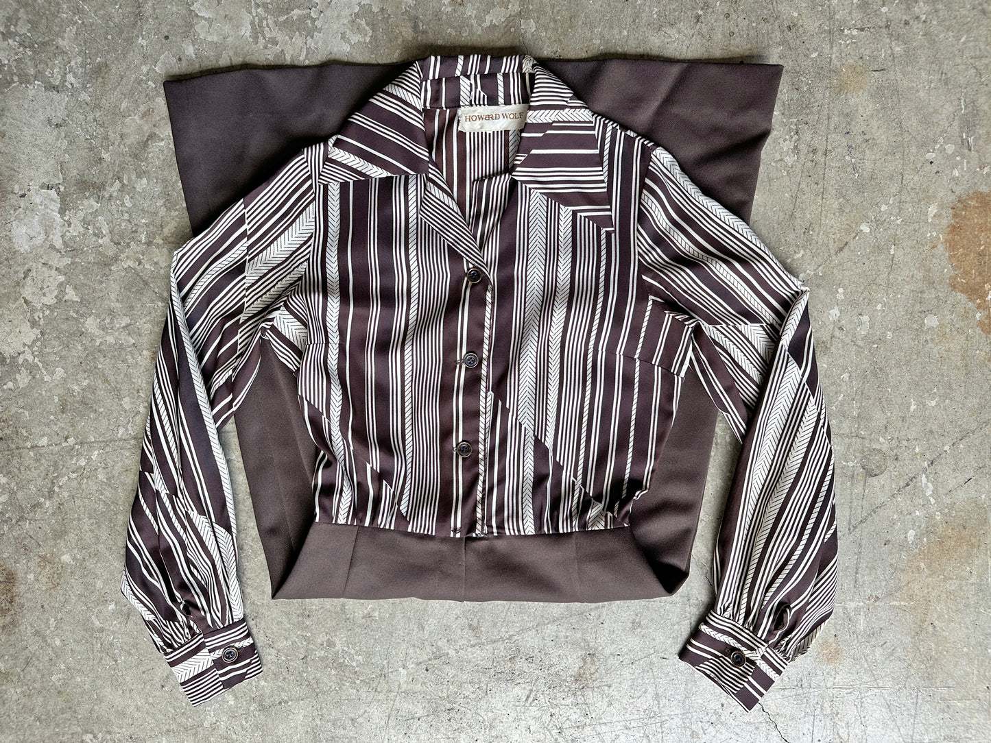 1970s Brown Striped Howard Wolf Dress