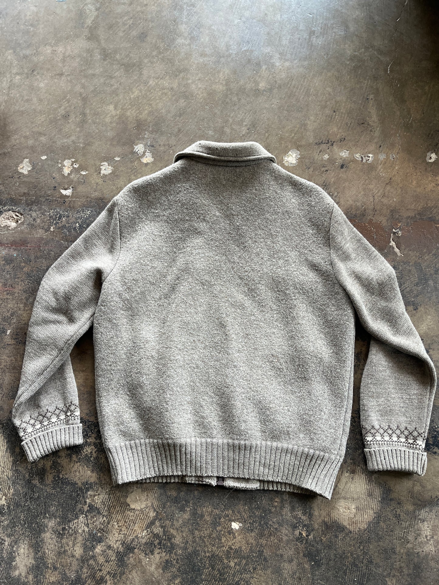 Taupe Full Zip Wool Sweater