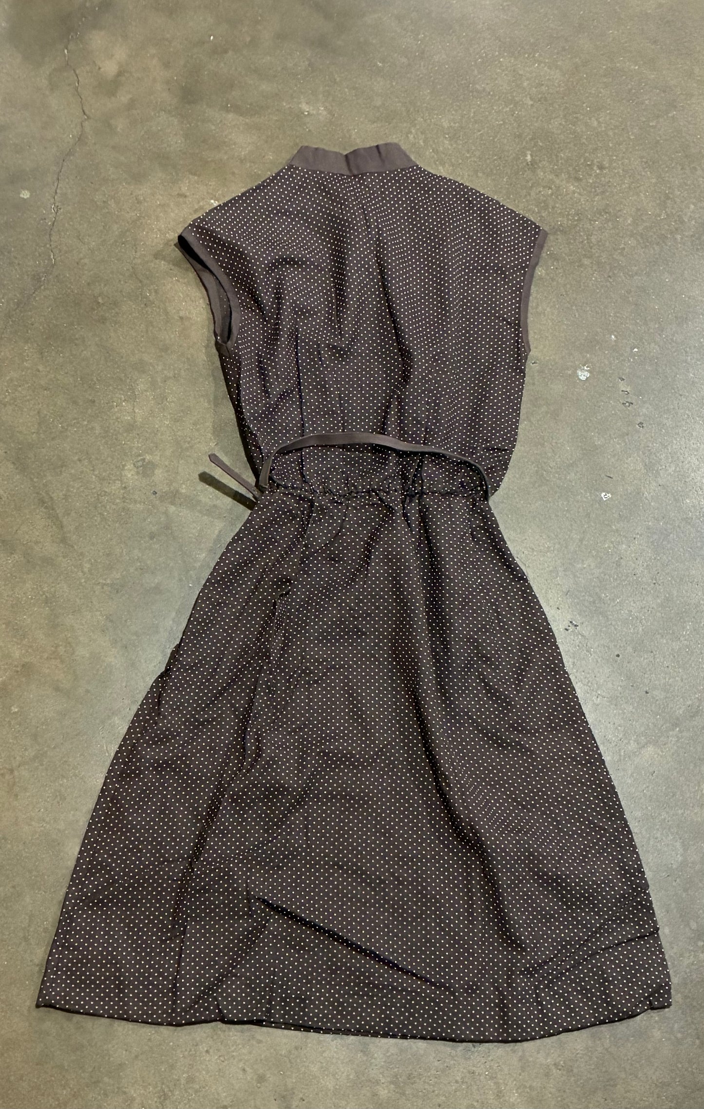 Brown Polka Dot Belted Dress