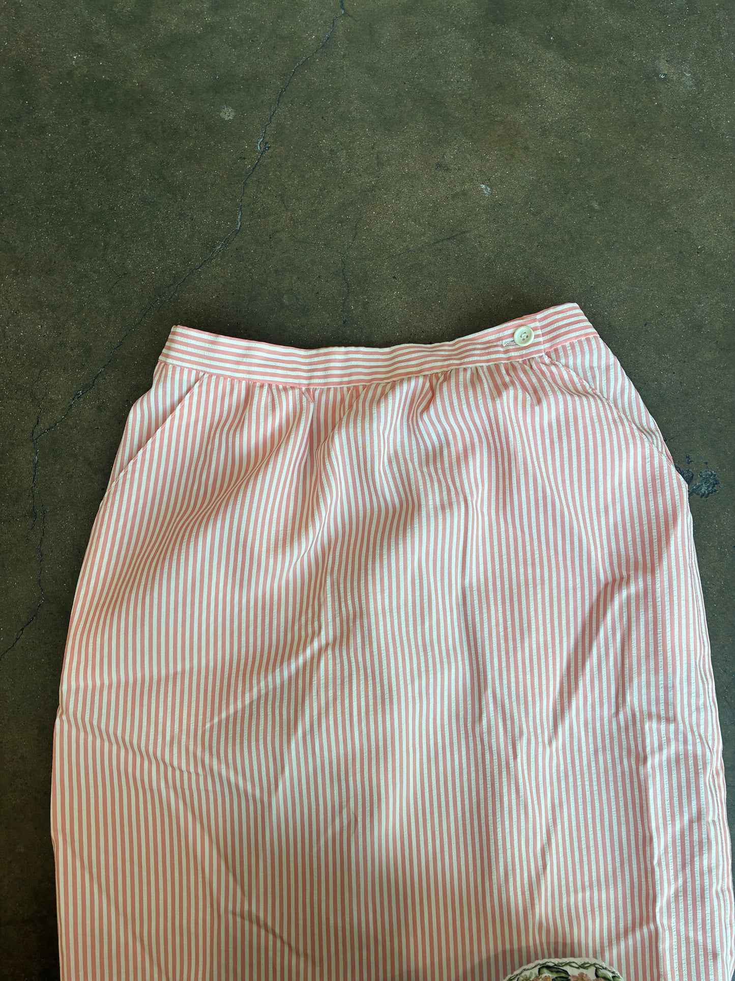 Pink + White Striped Midi Skirt