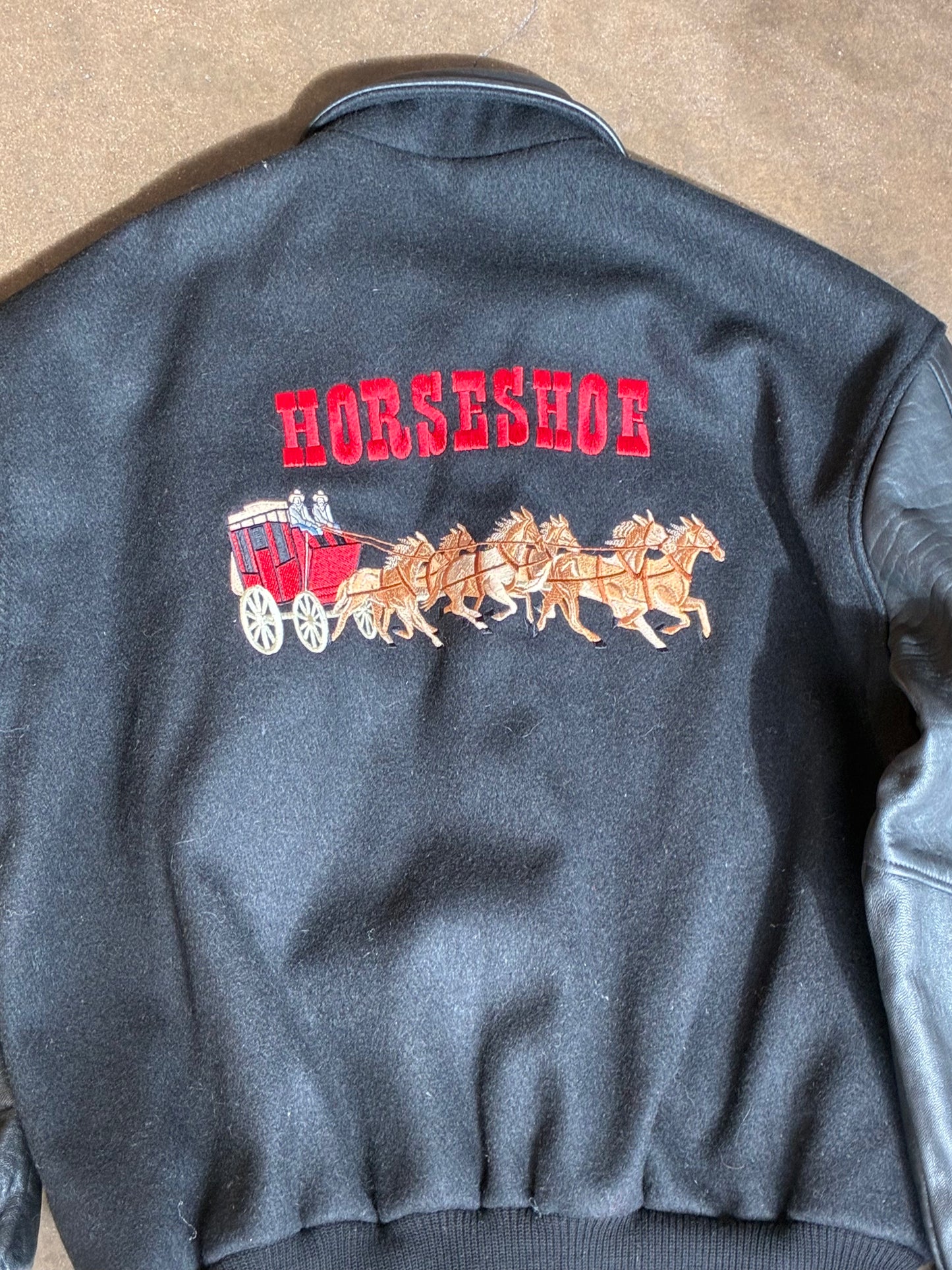Black Leather Panel Horseshoe Jacket