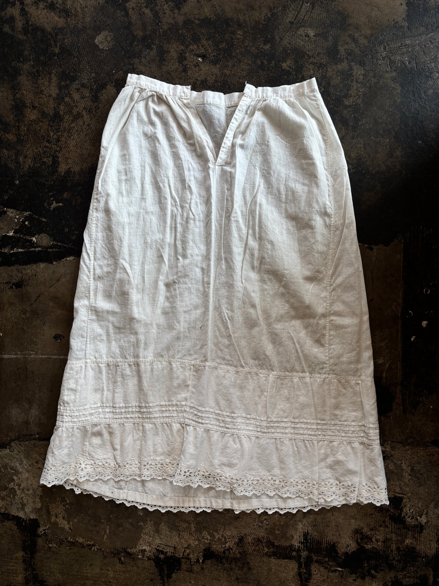 Long White Eyelet Trim Skirt
