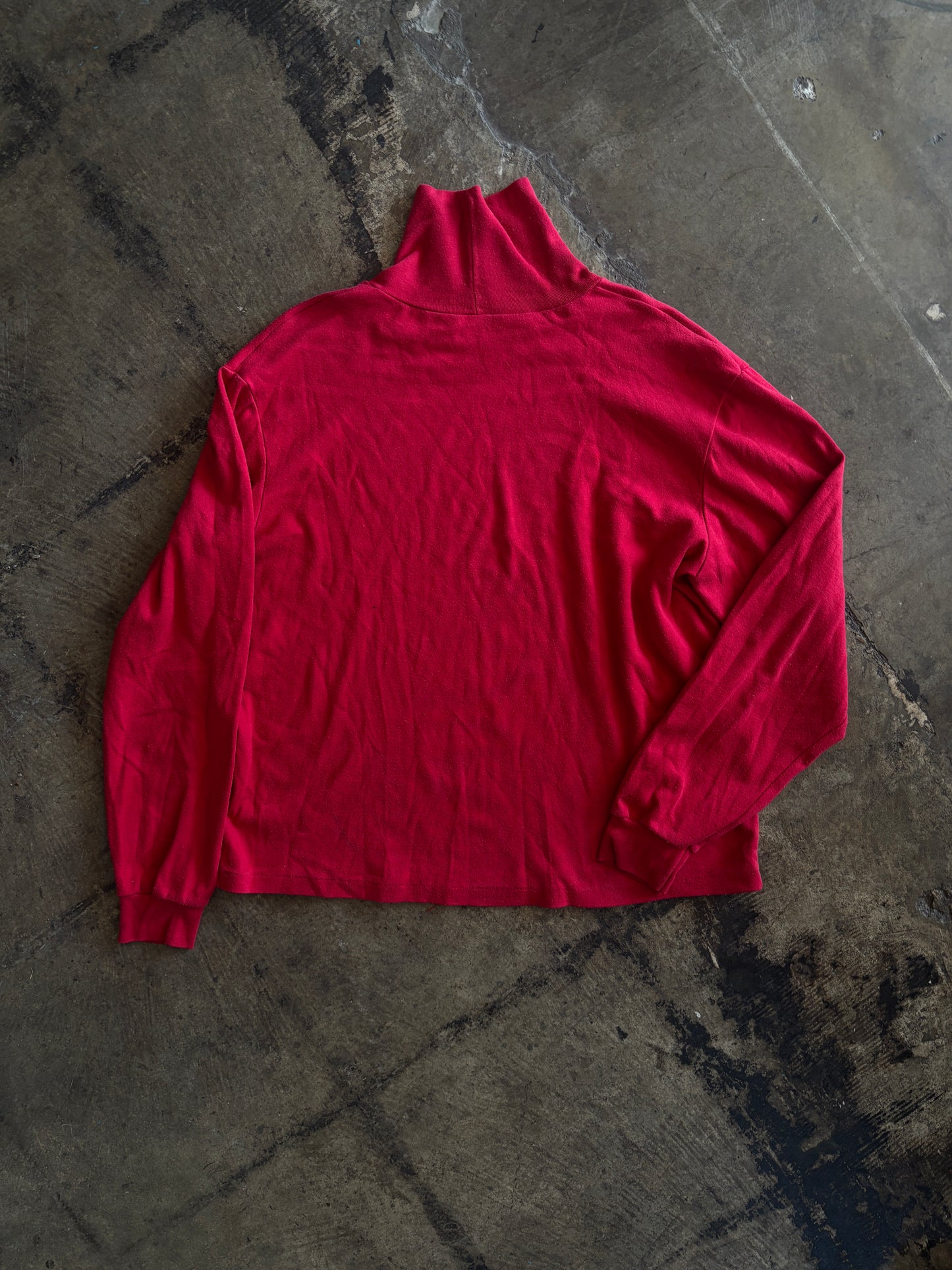 Red Boxy Long Sleeve Mock Neck Tee