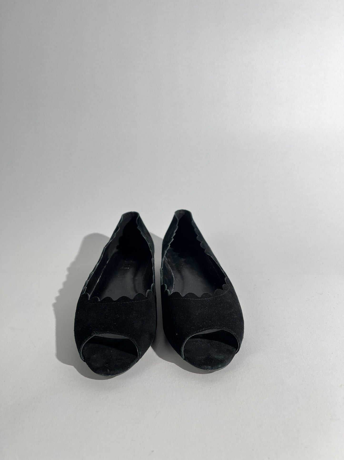Vaneli Black Scallop Trim Peep Toe Shoes