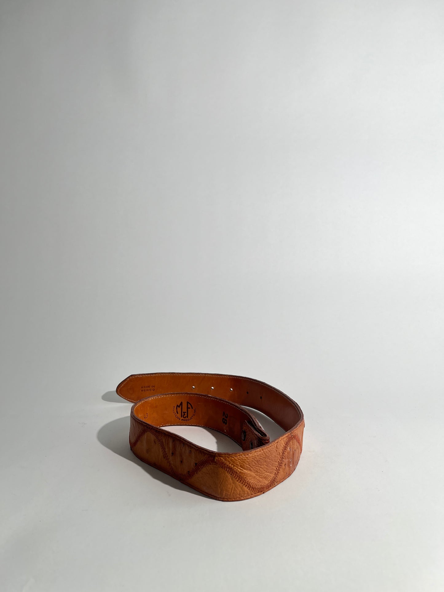 Cognac Ostrich Stitched Belt