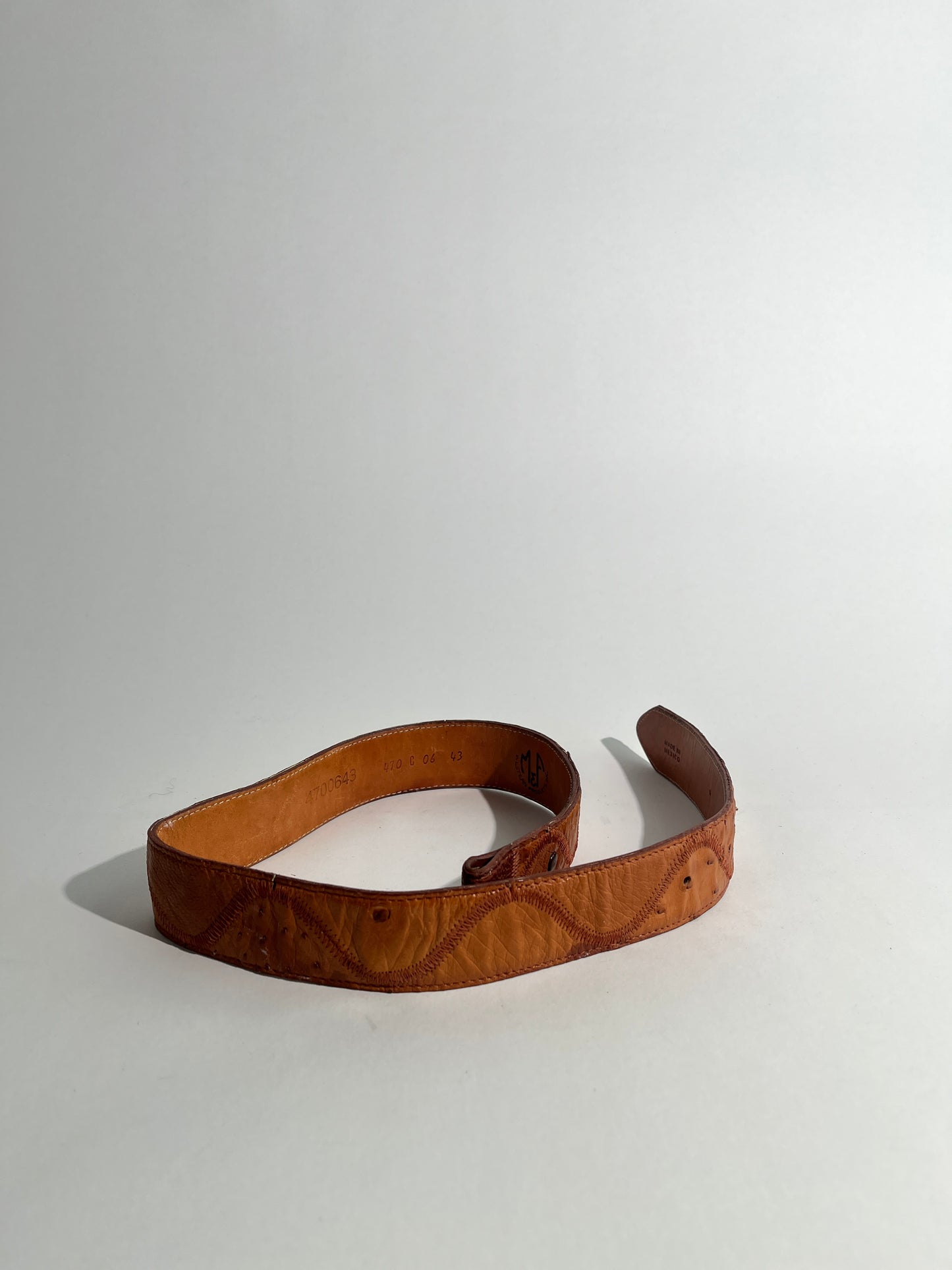 Cognac Ostrich Stitched Belt