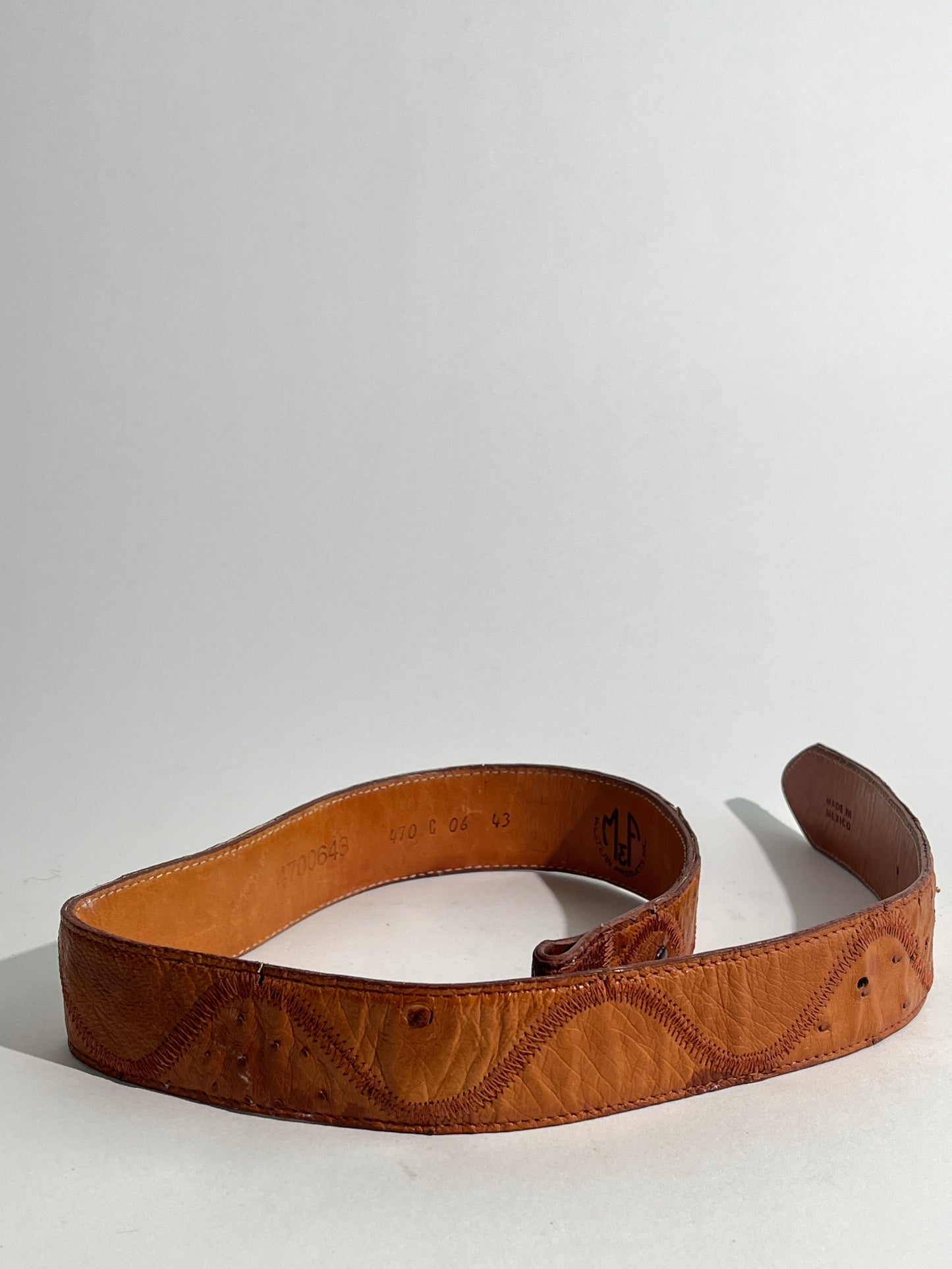 Cognac Ostrich Stitched Belt