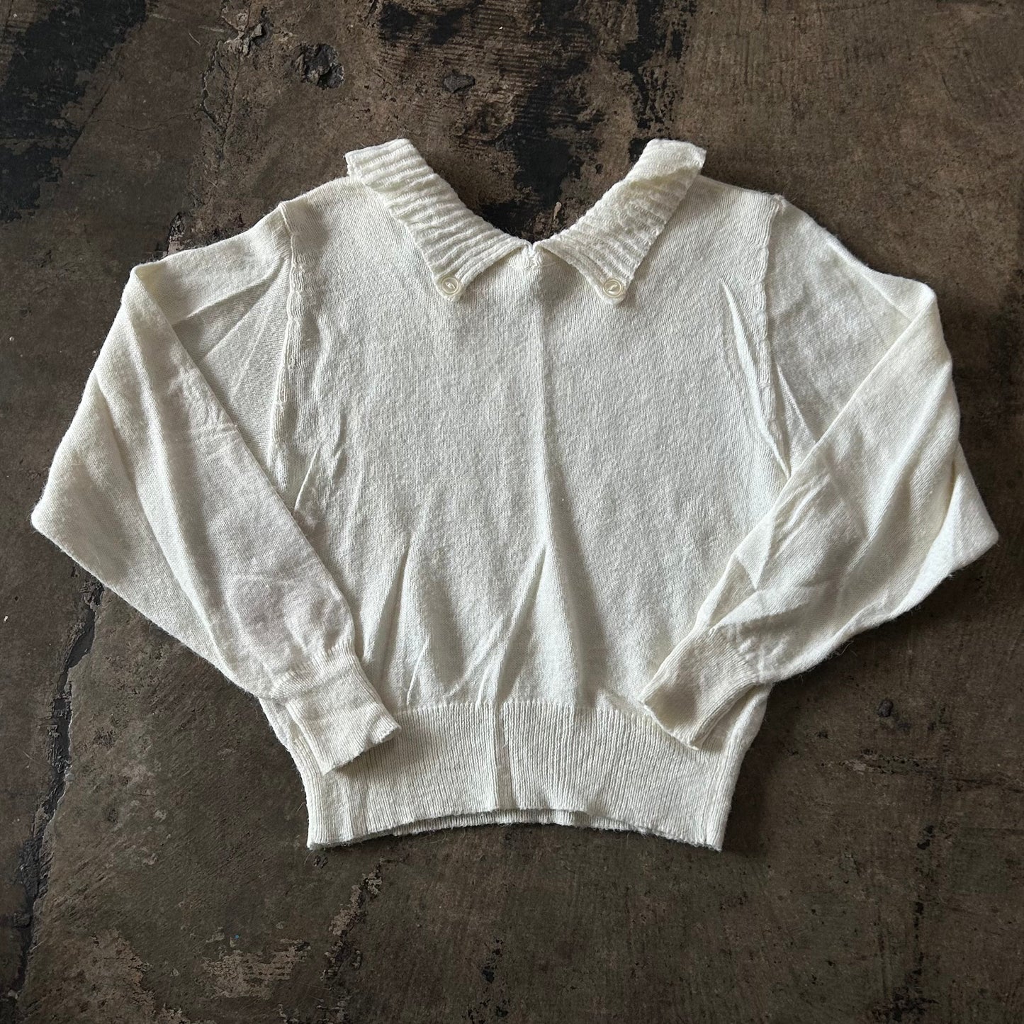 Cream Folded Collar Sweater