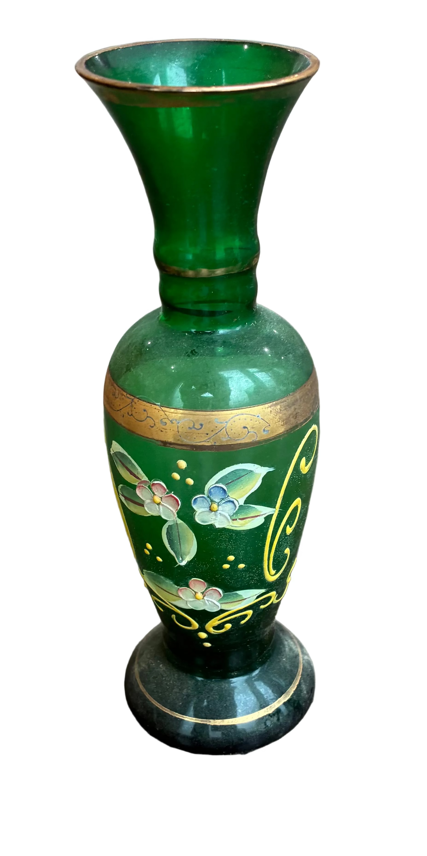 Green Hand Painted Glass Vase