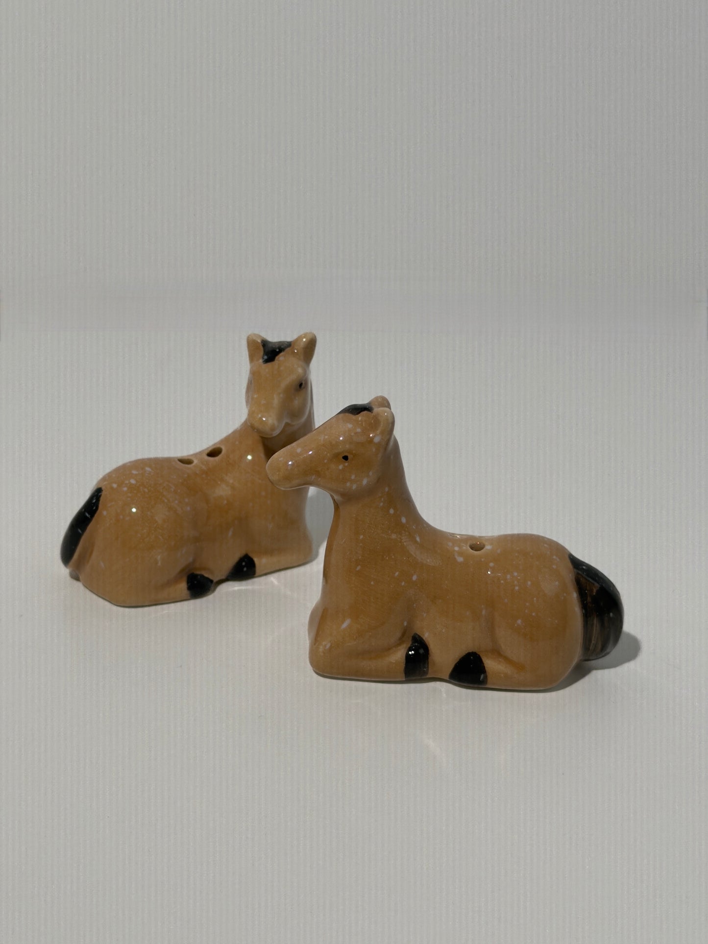 Ceramic Brown Horse Salt + Pepper Shakers