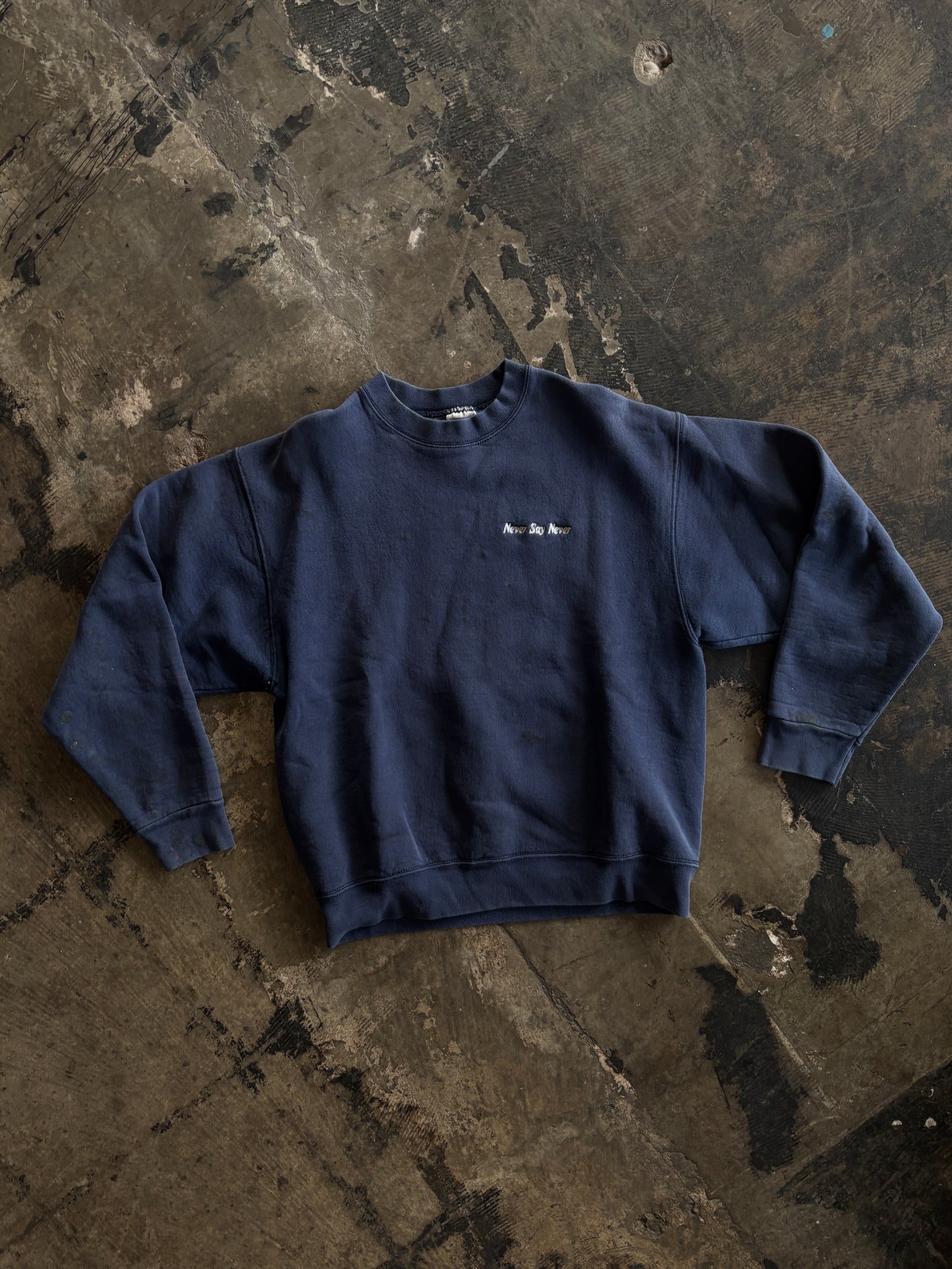Navy Never Say Never Embroidered Crewneck Sweater