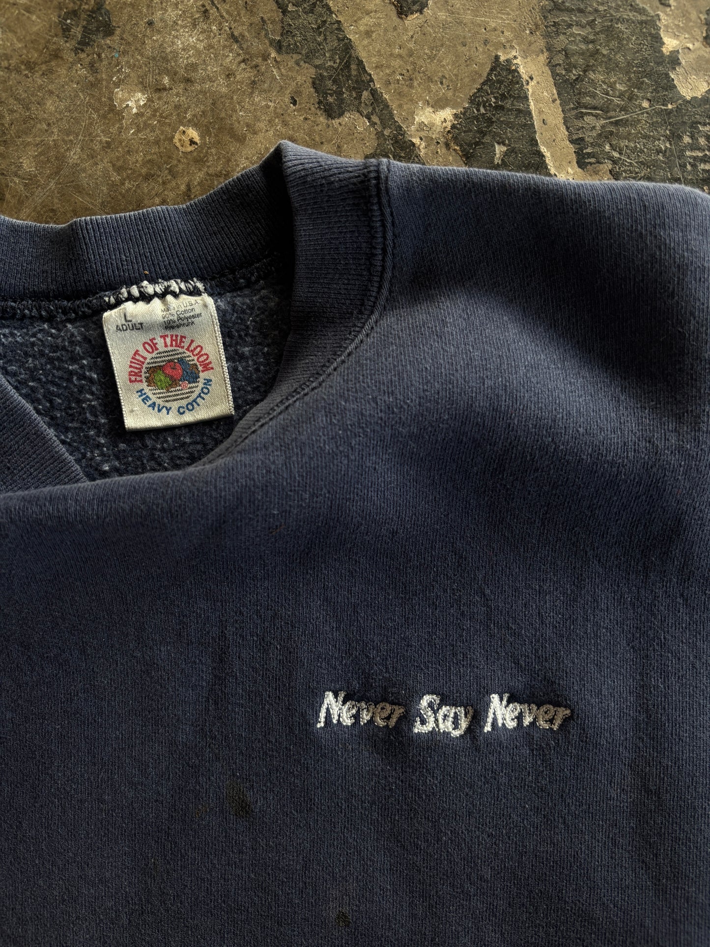 Navy Never Say Never Embroidered Crewneck Sweater