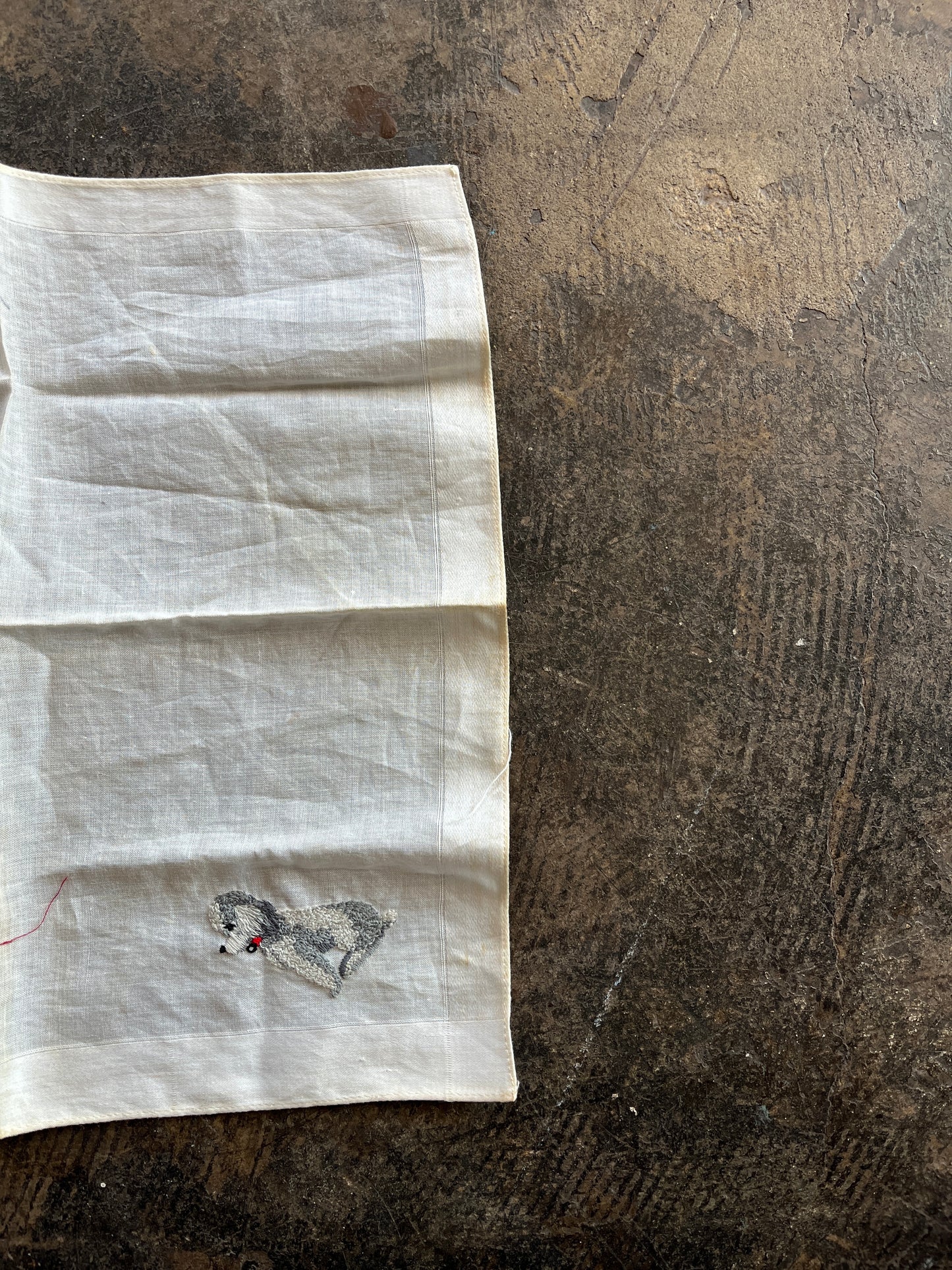 Embroidered Gray Poodle Handkerchief