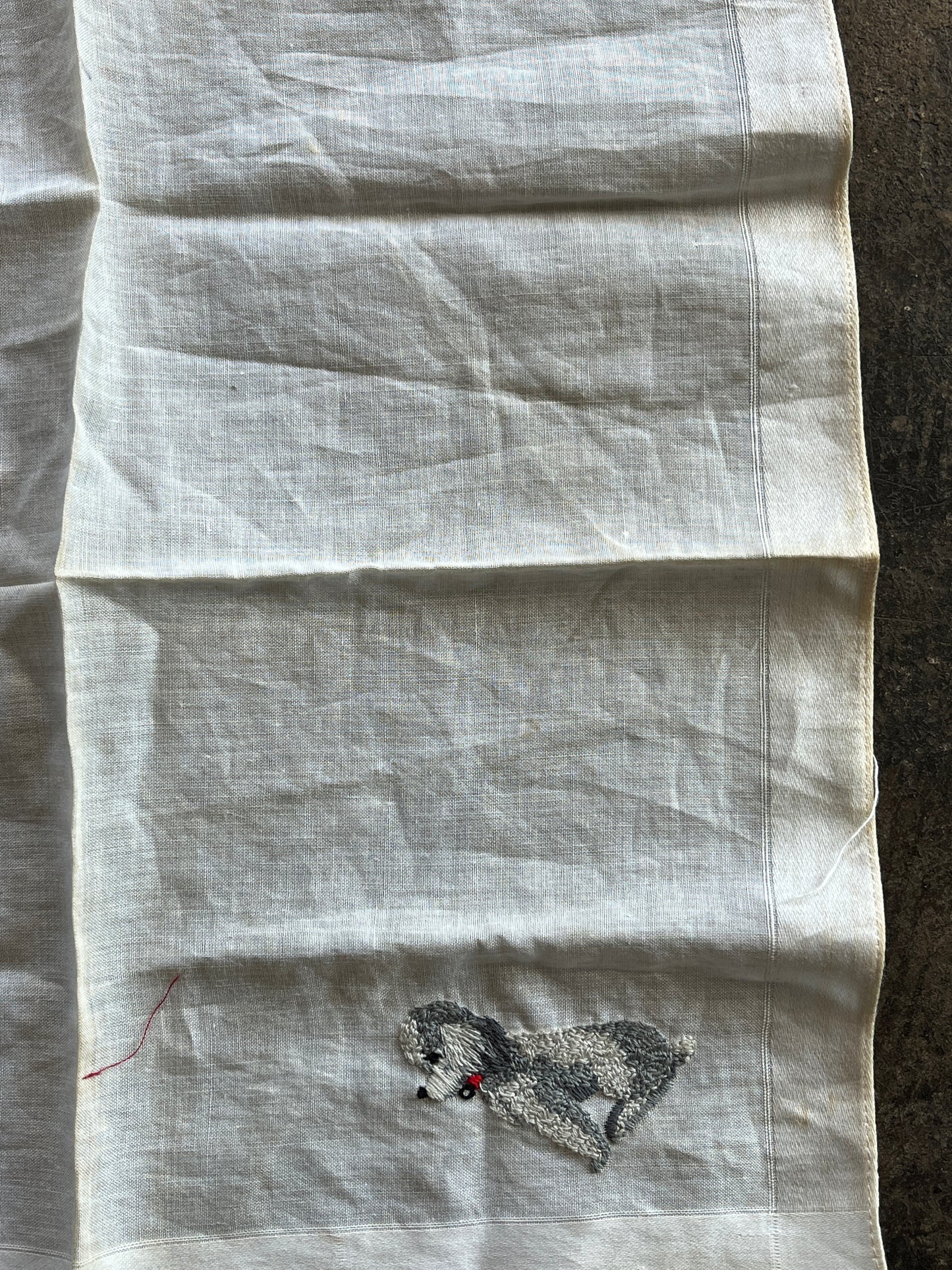 Embroidered Gray Poodle Handkerchief