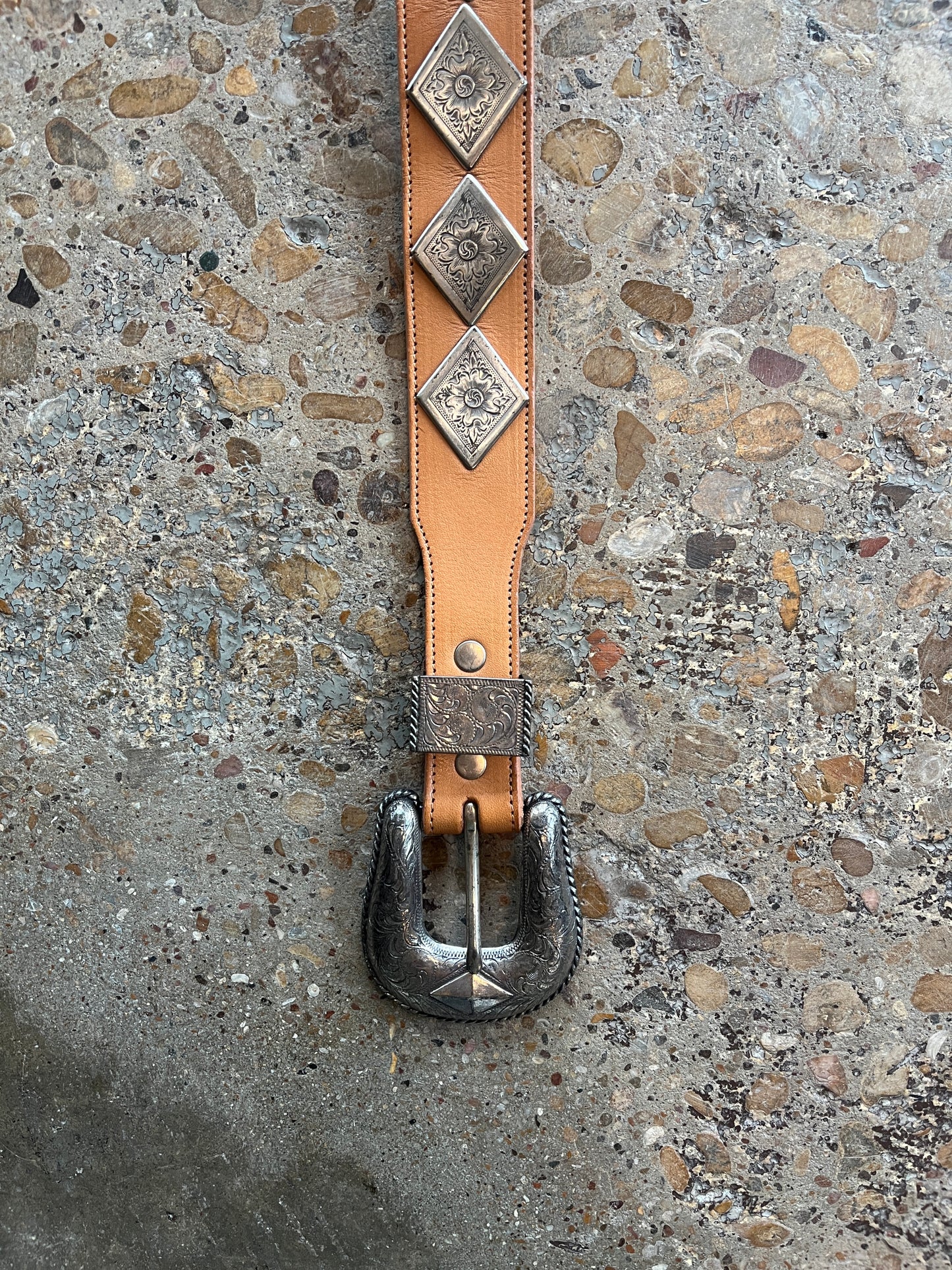 Light Brown Silver Plated Leather Belt