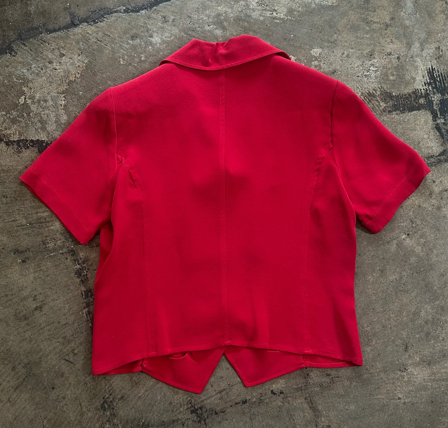 Red Cropped Button Front Blouse