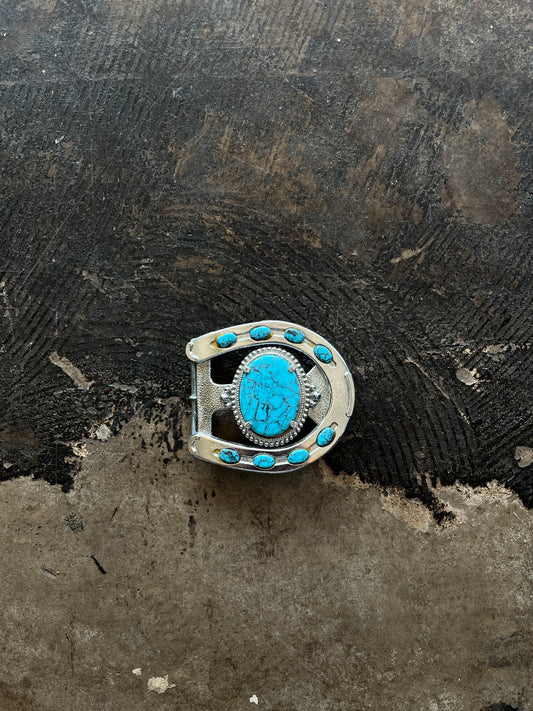 Horseshoe Blue Turquoise Belt Buckle