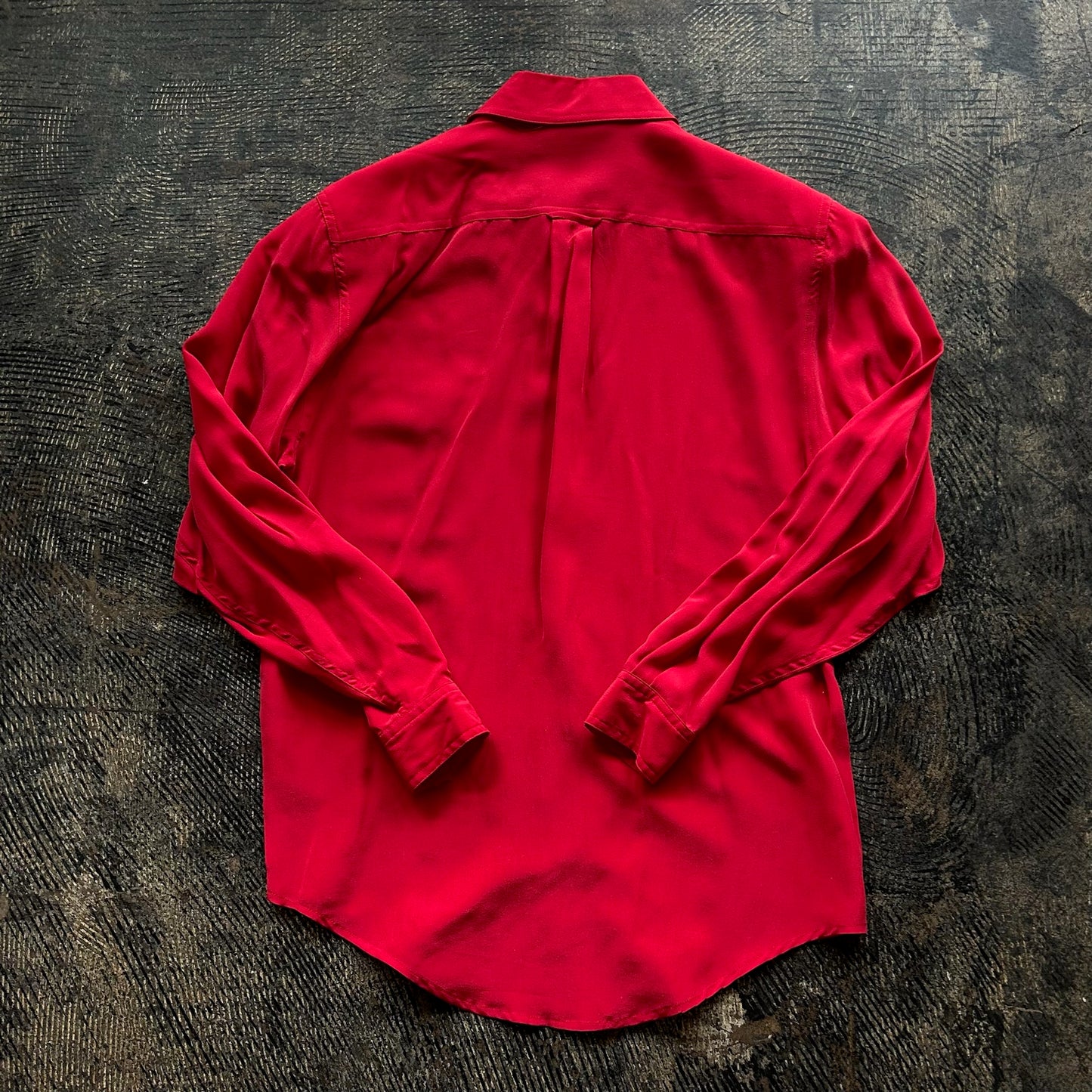 Red Silk Button Up Blouse