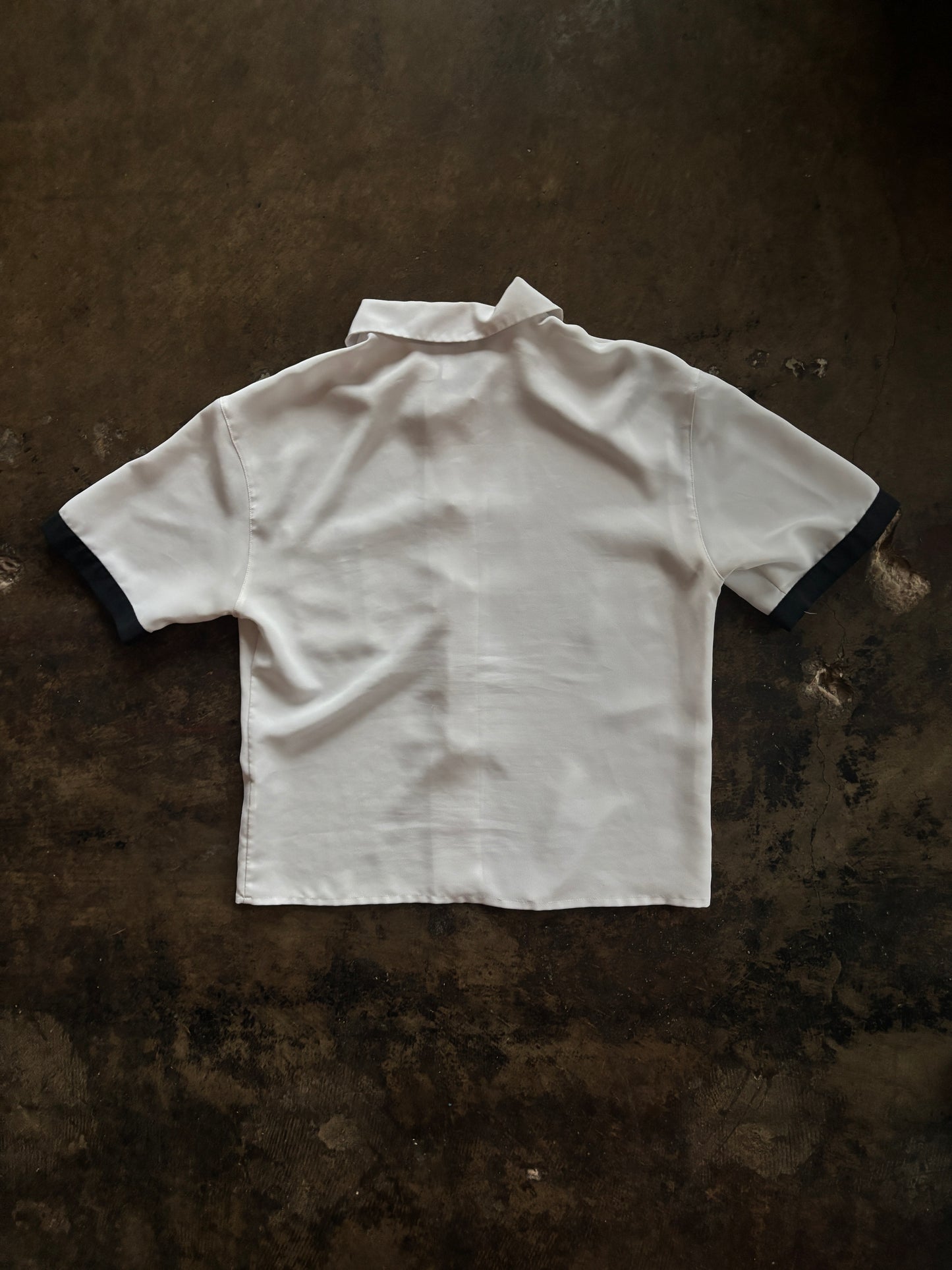 Leslie Fay White/Black Detail Short Sleeve Button Up Blouse