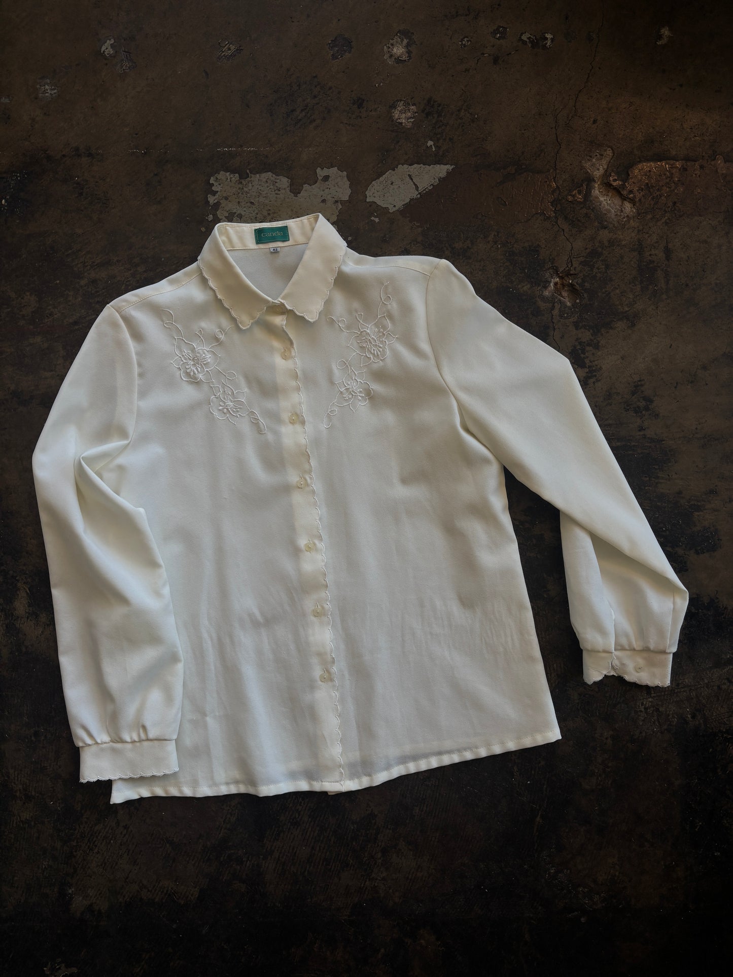 Cream Canda Floral Stitched Button Up Blouse