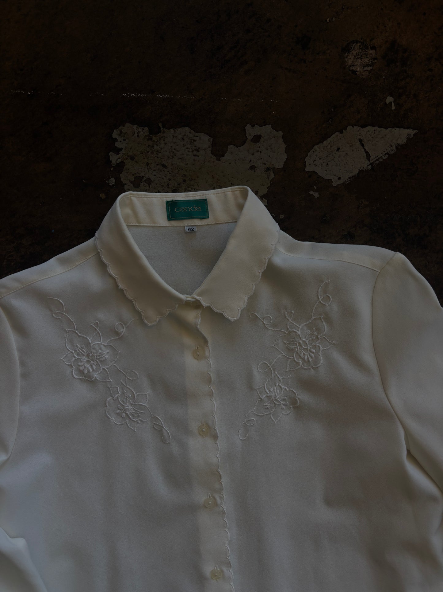 Cream Canda Floral Stitched Button Up Blouse
