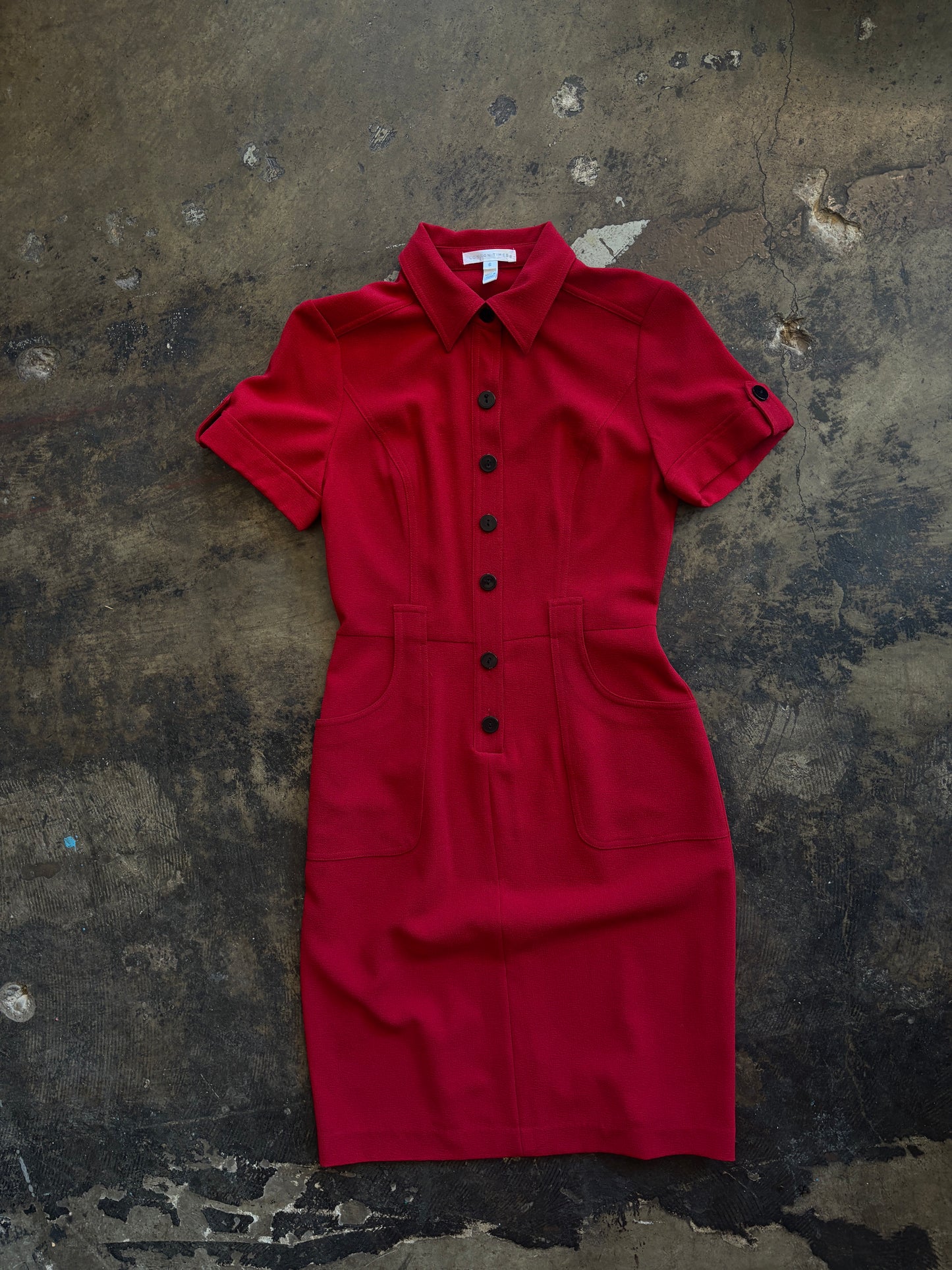 London Times Button Red Shift Dress
