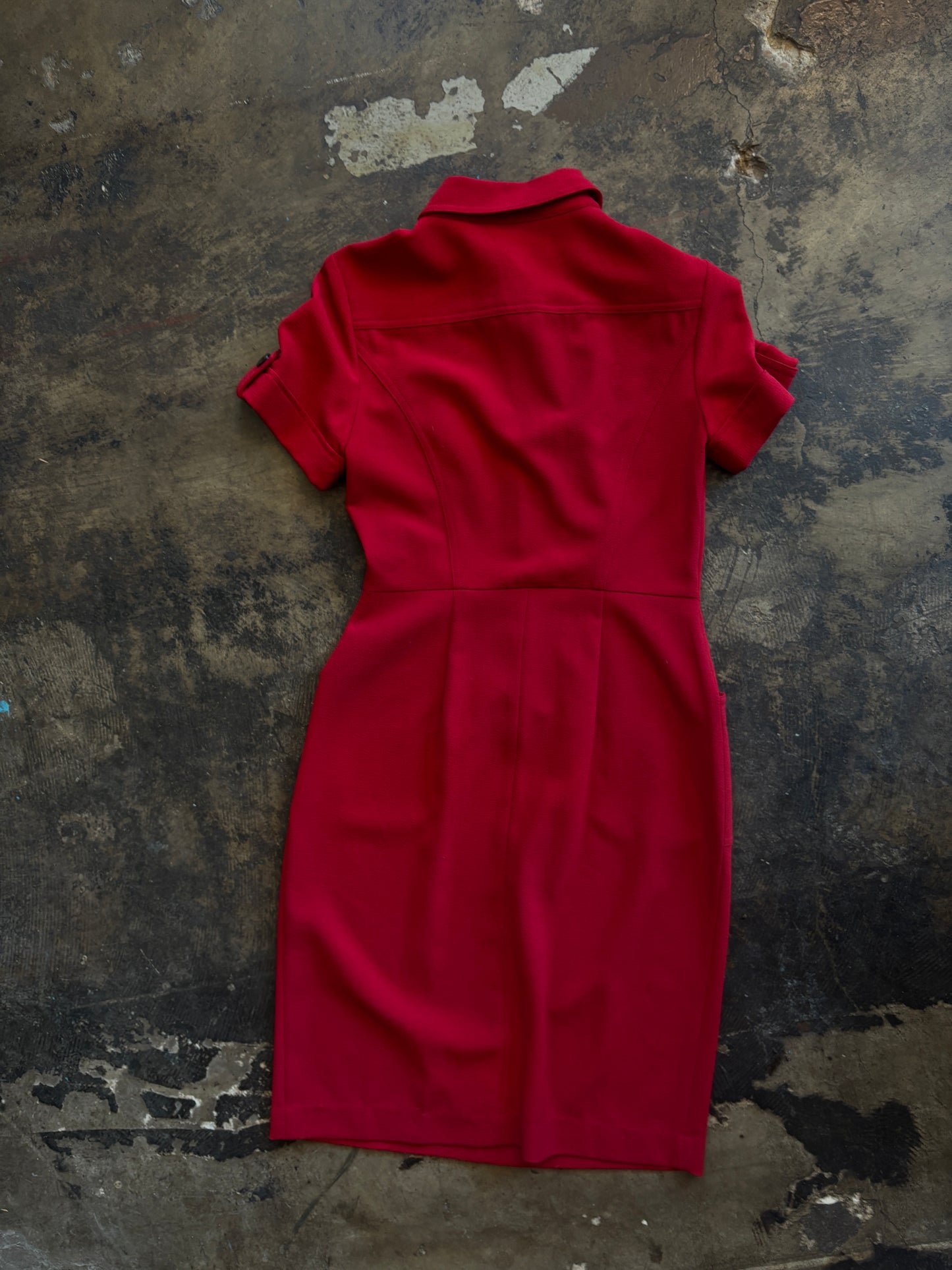 London Times Button Red Shift Dress